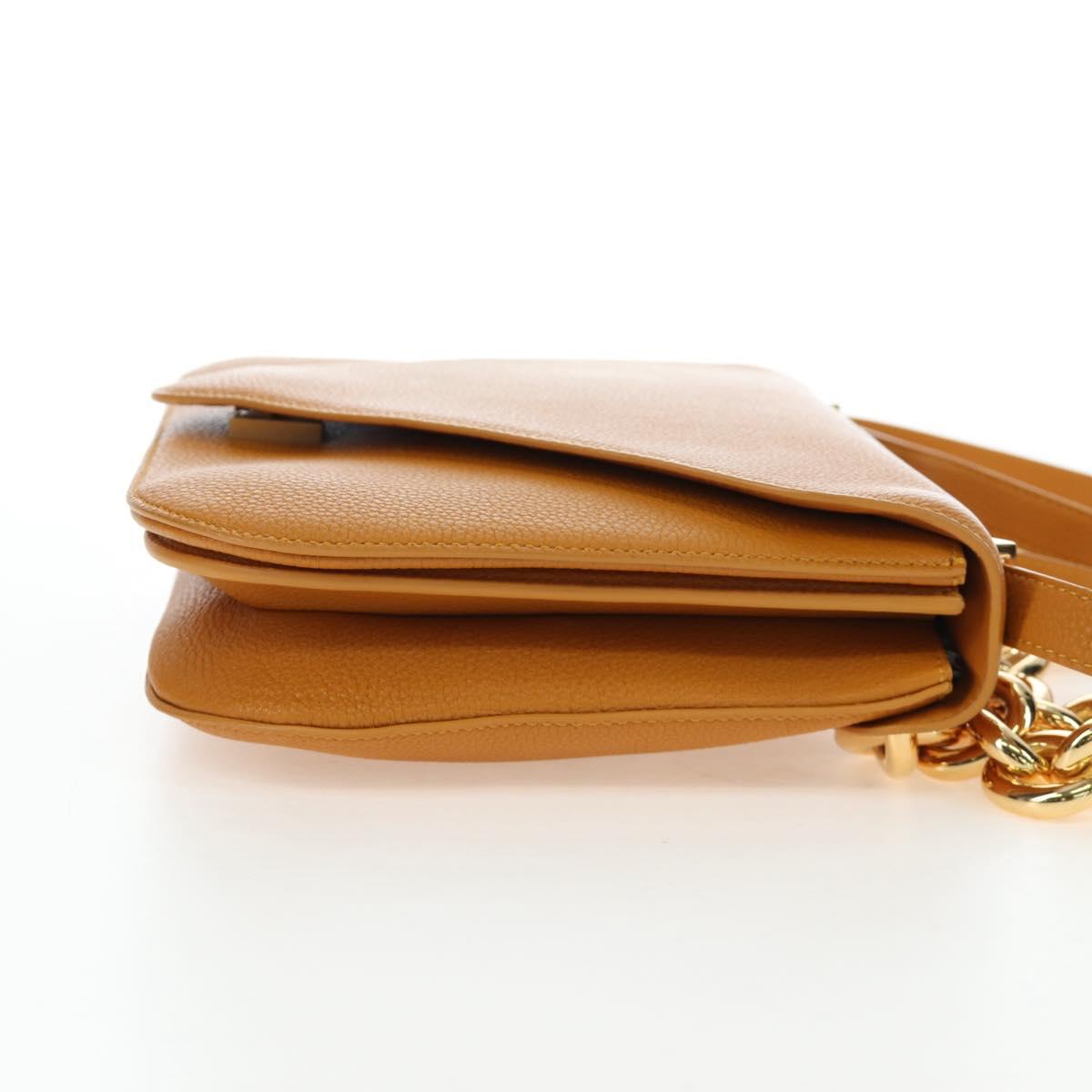 BOTTEGA VENETA Mount Chain Shoulder Bag Leather 2way Orange Gold Auth 190656V