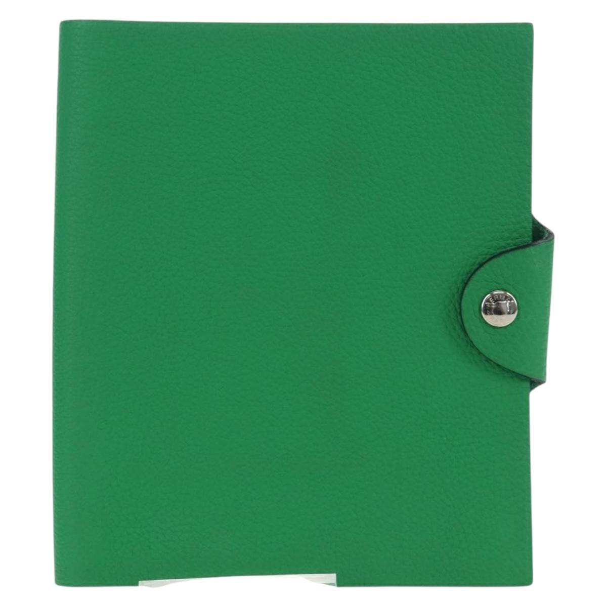HERMES Yuris PM Note Cover Leather Green Auth 190663
