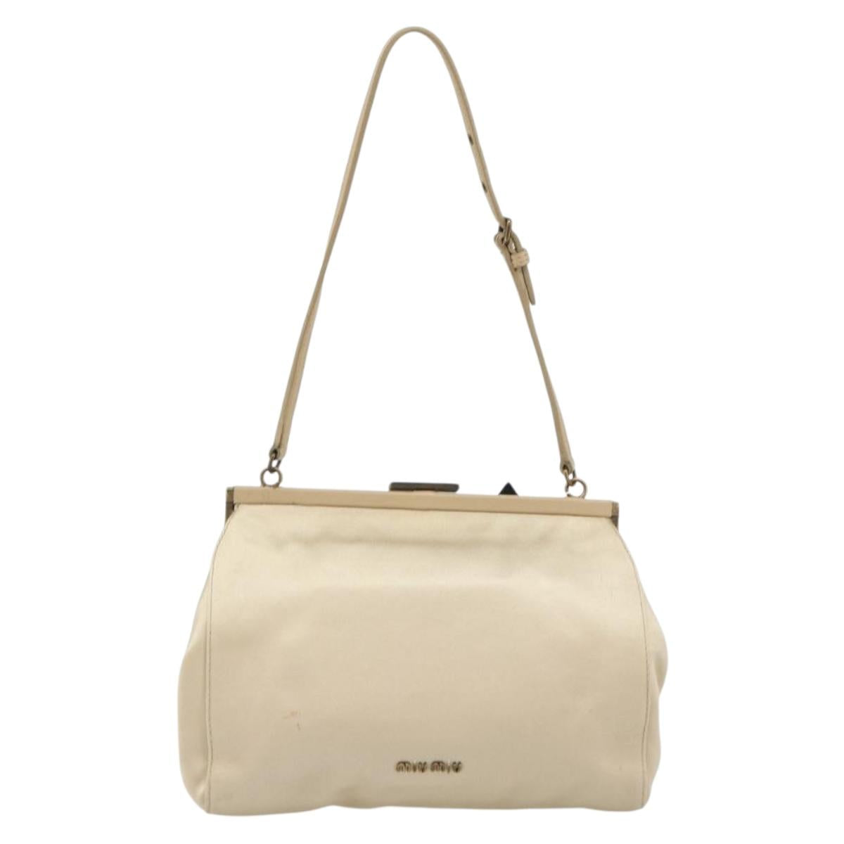 Miu Miu Accessory Pouch Satin Champagne Gold Auth 190668A
