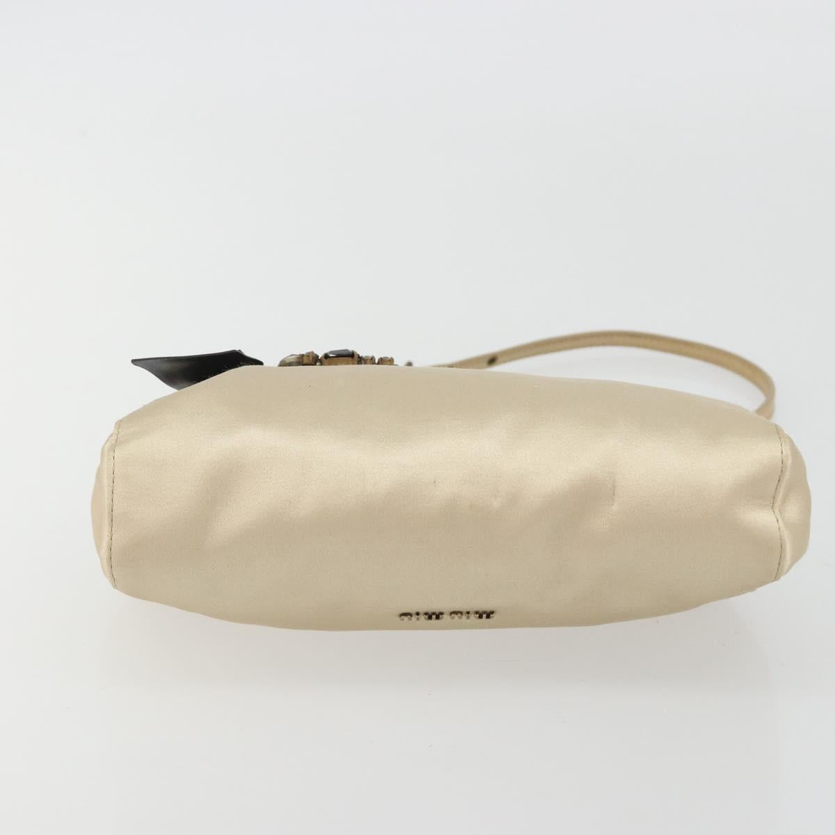 Miu Miu Accessory Pouch Satin Champagne Gold Auth 190668A