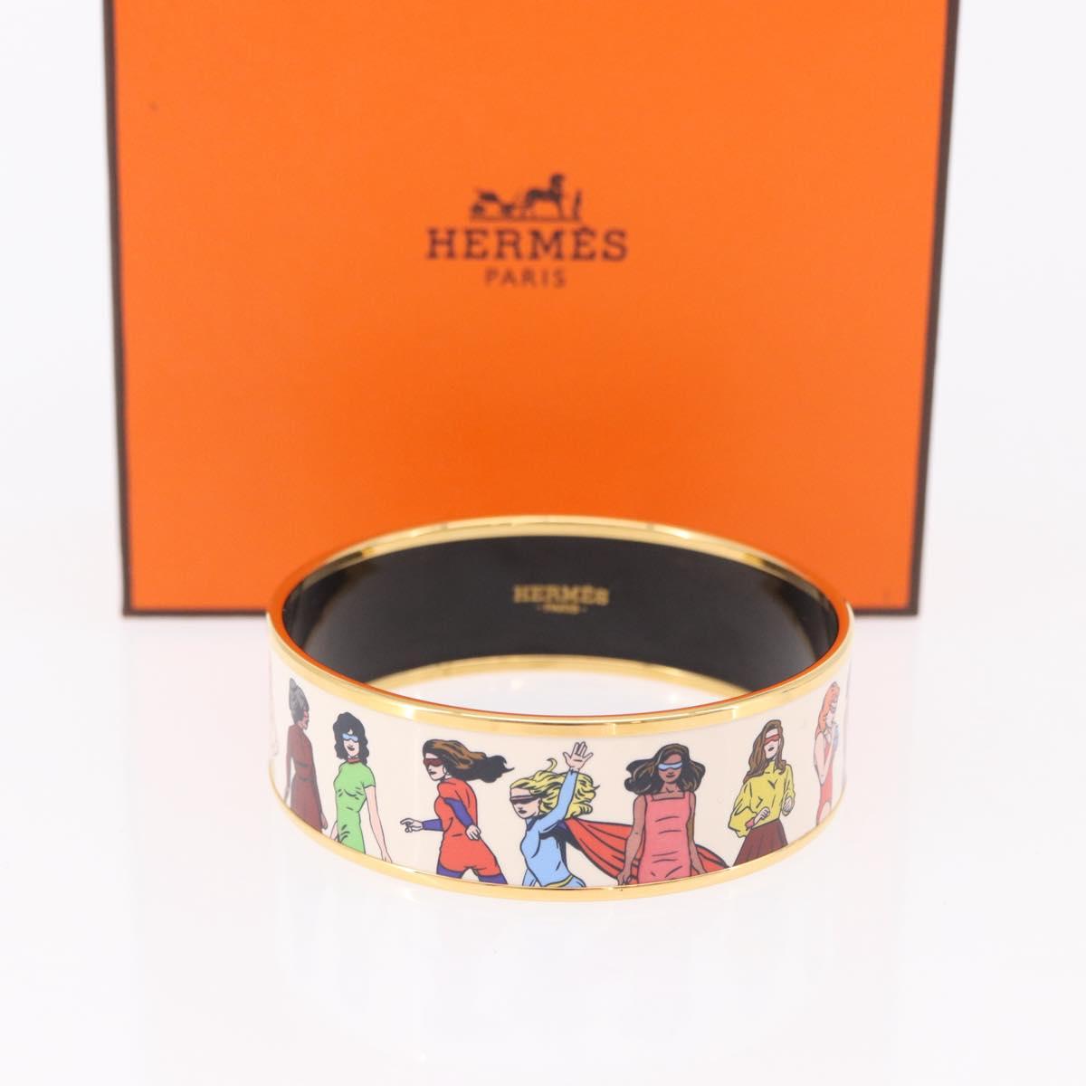 HERMES Emaille GM Beach Bracelet metal Gold Tone Auth 190673M