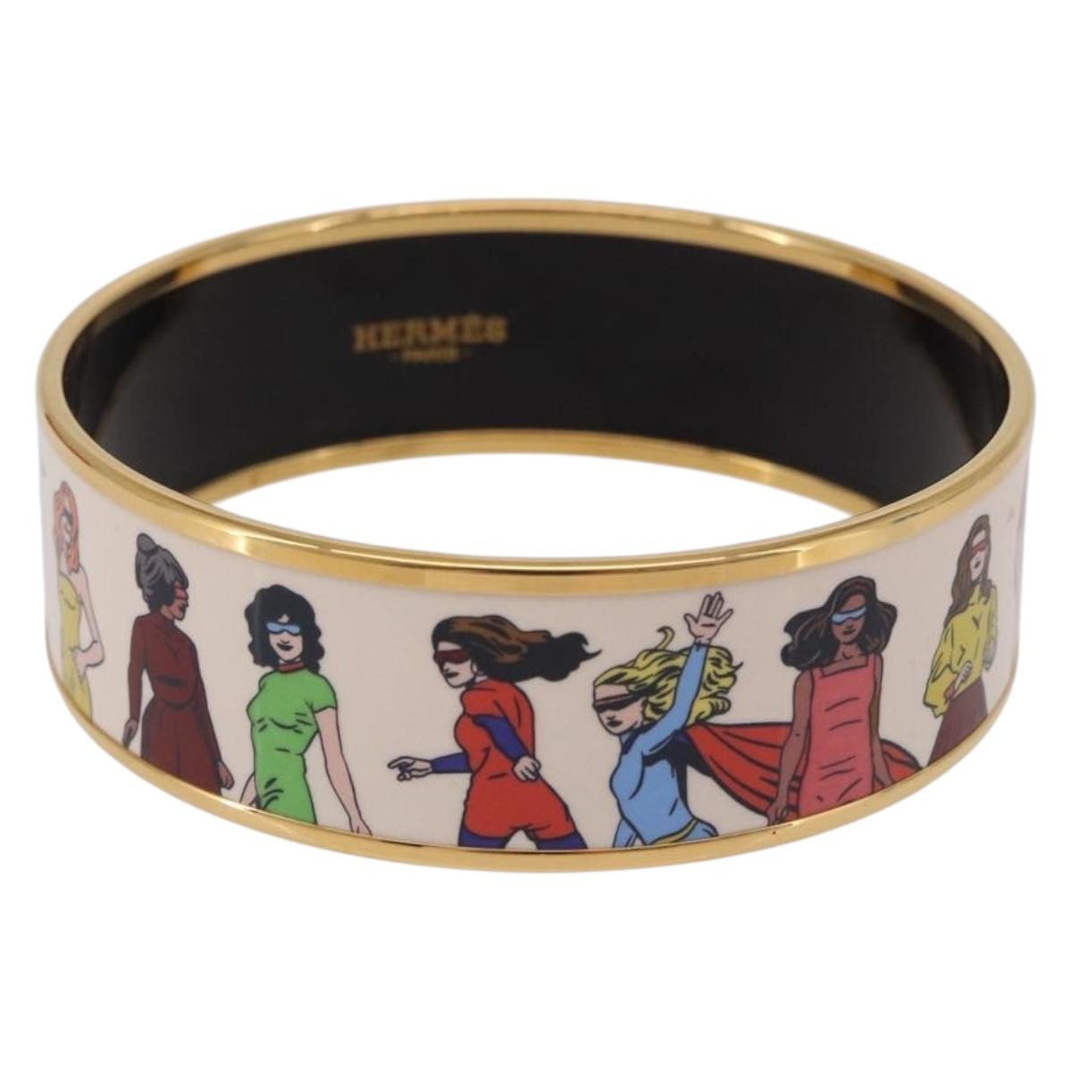 HERMES Emaille GM Beach Bracelet metal Gold Tone Auth 190673M