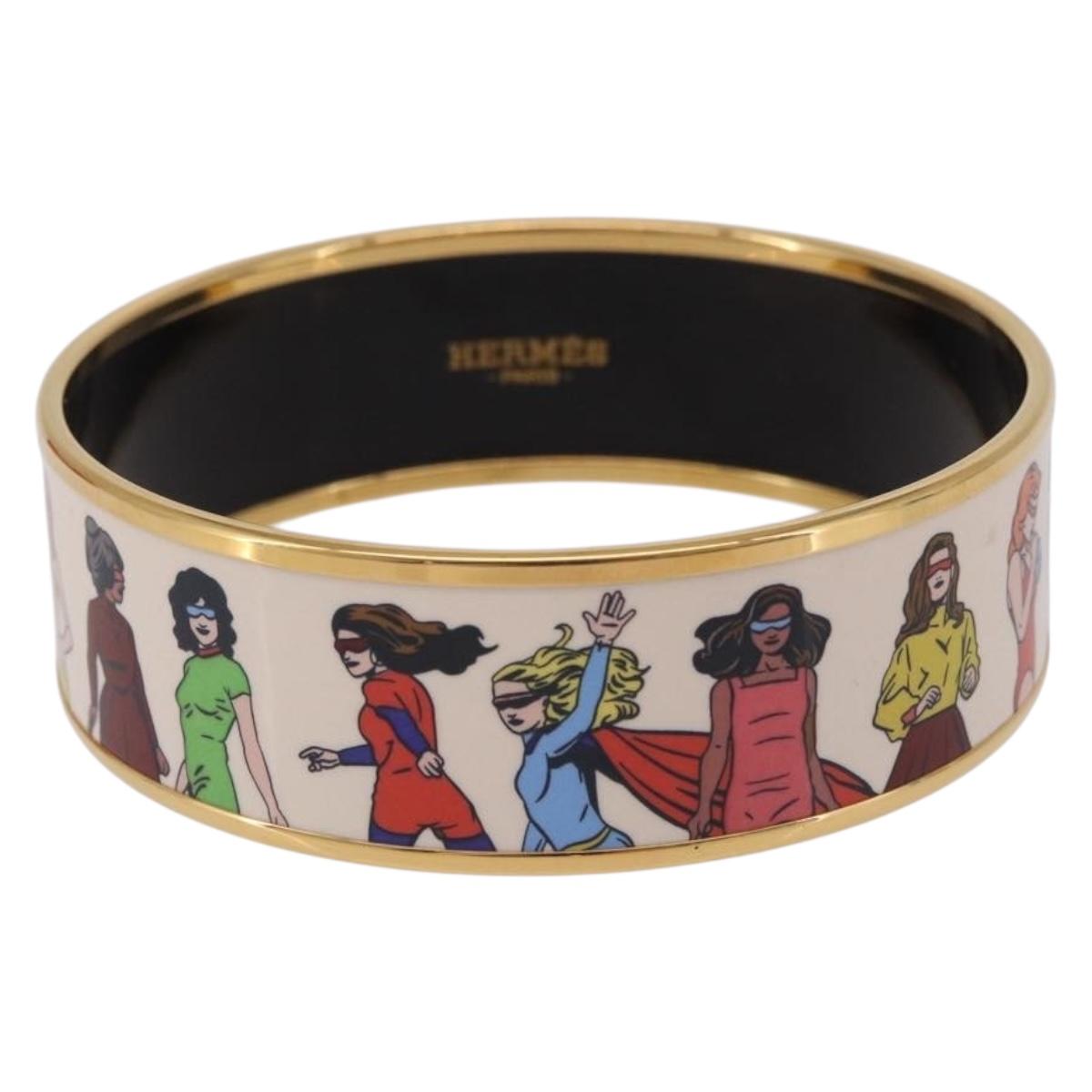 HERMES Emaille GM Beach Bracelet metal Gold Tone Auth 190673M