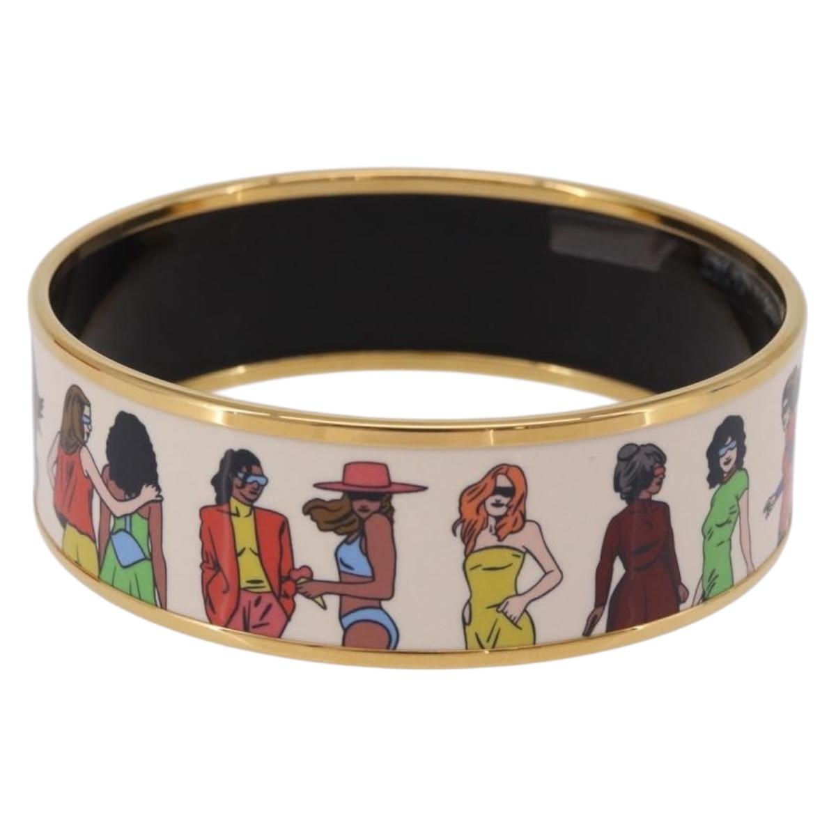 HERMES Emaille GM Beach Bracelet metal Gold Tone Auth 190673M