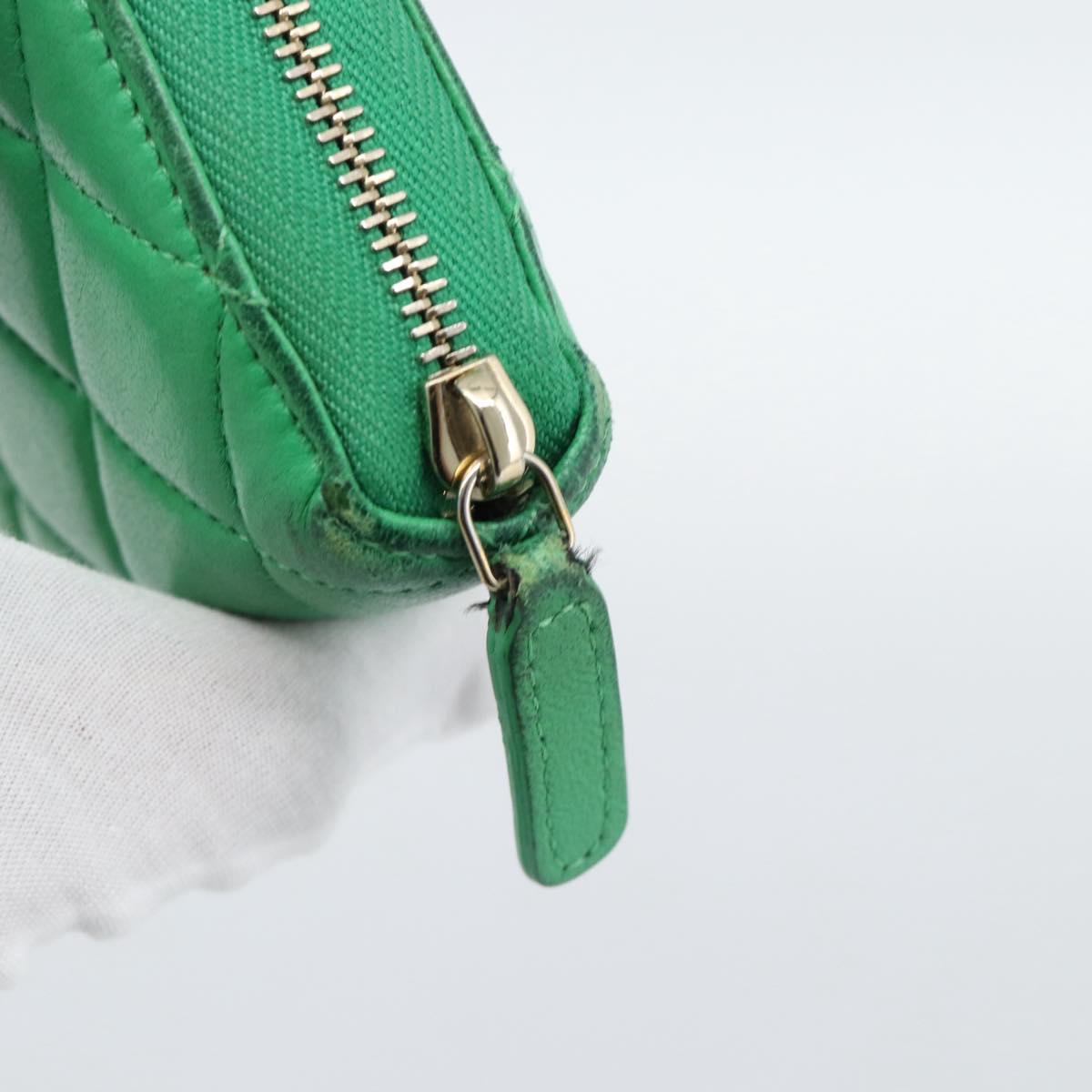 CHANEL Matelasse Long Wallet Lamb Skin Green Gold CC Auth 190675
