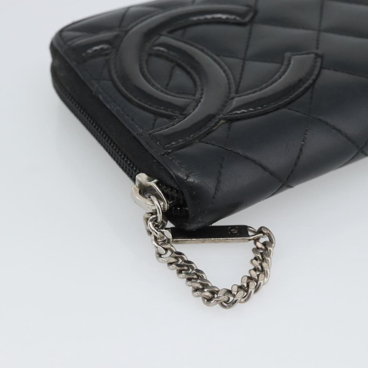 CHANEL Matelasse Cambon Line Long Wallet Leather Black Silver CC Auth 190679