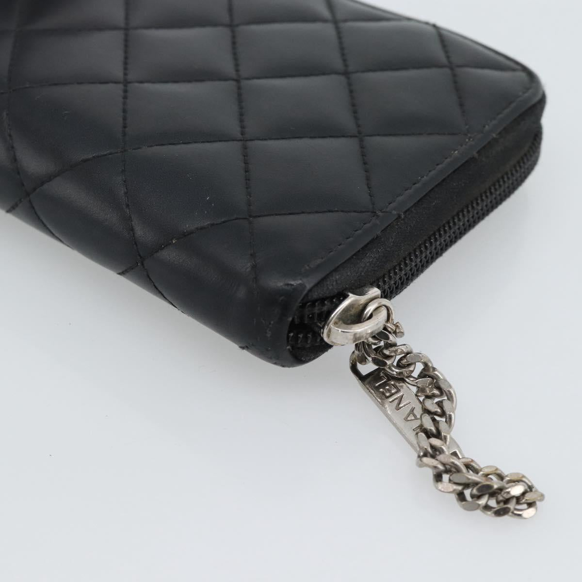 CHANEL Matelasse Cambon Line Long Wallet Leather Black Silver CC Auth 190679