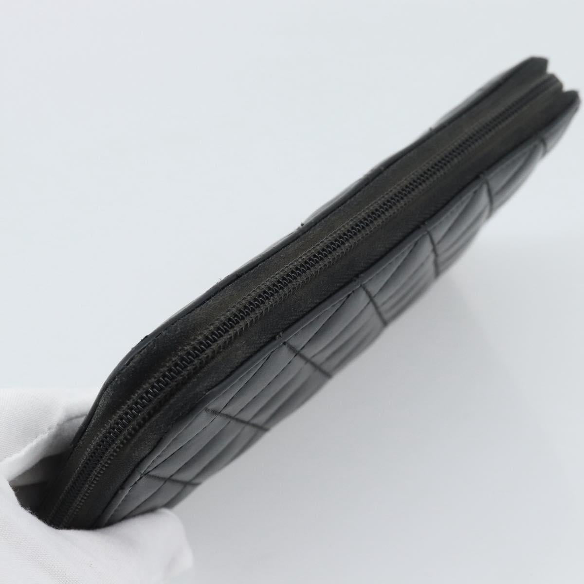 CHANEL Matelasse Cambon Line Long Wallet Leather Black Silver CC Auth 190679