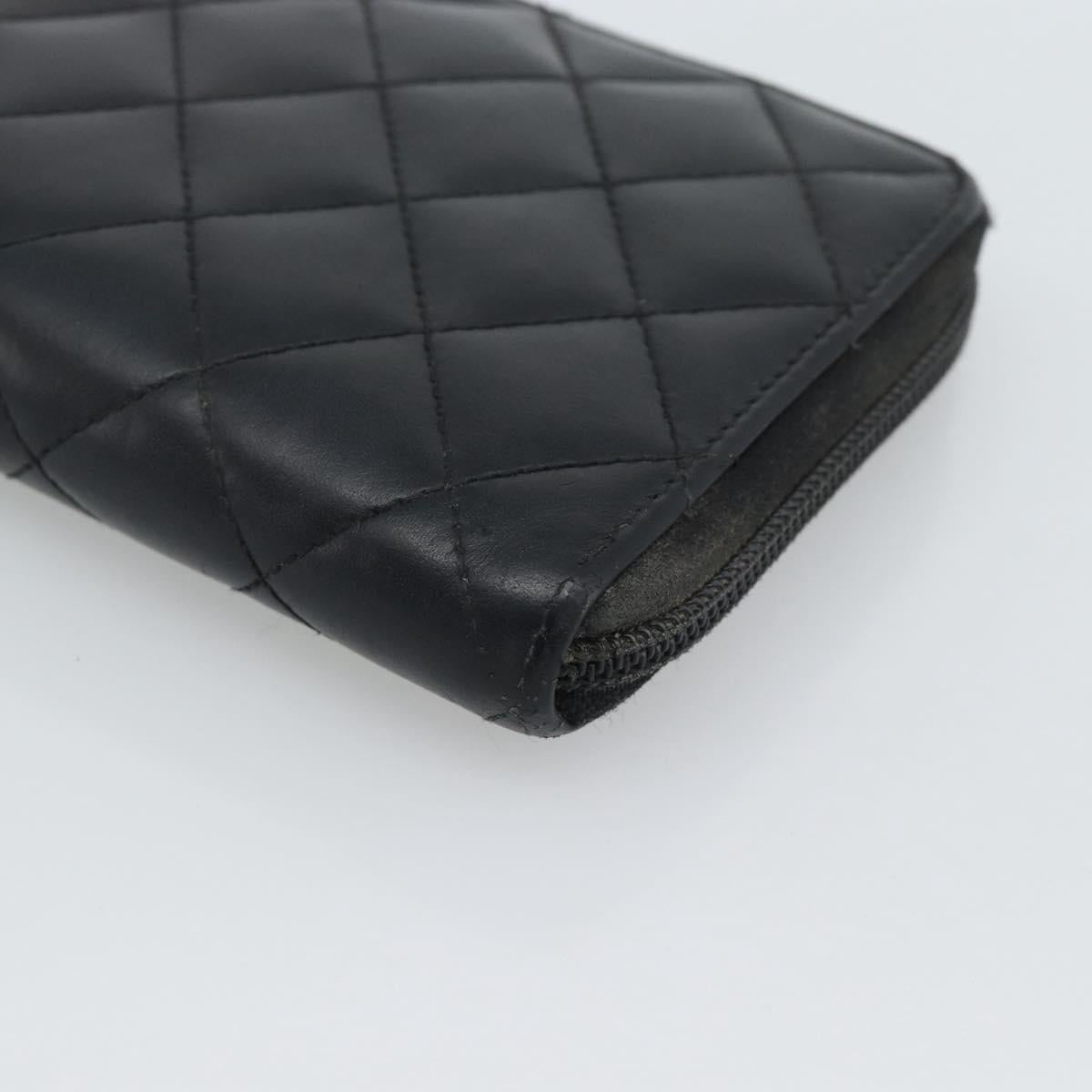 CHANEL Matelasse Cambon Line Long Wallet Leather Black Silver CC Auth 190679