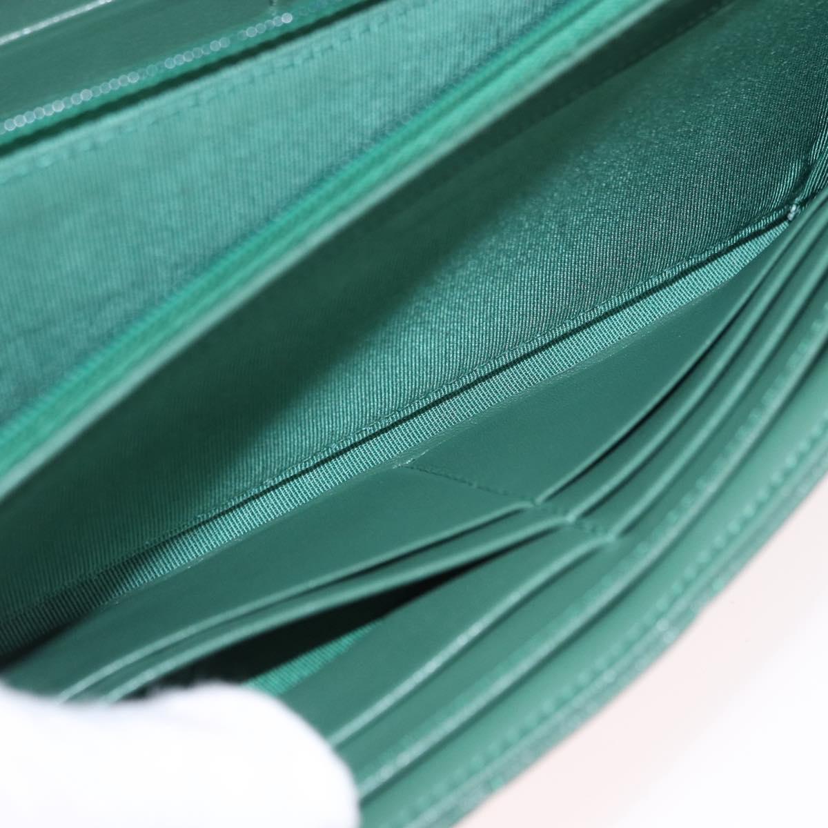 CHANEL Matelasse Long Wallet Lamb Skin Green Silver CC Auth 190682M