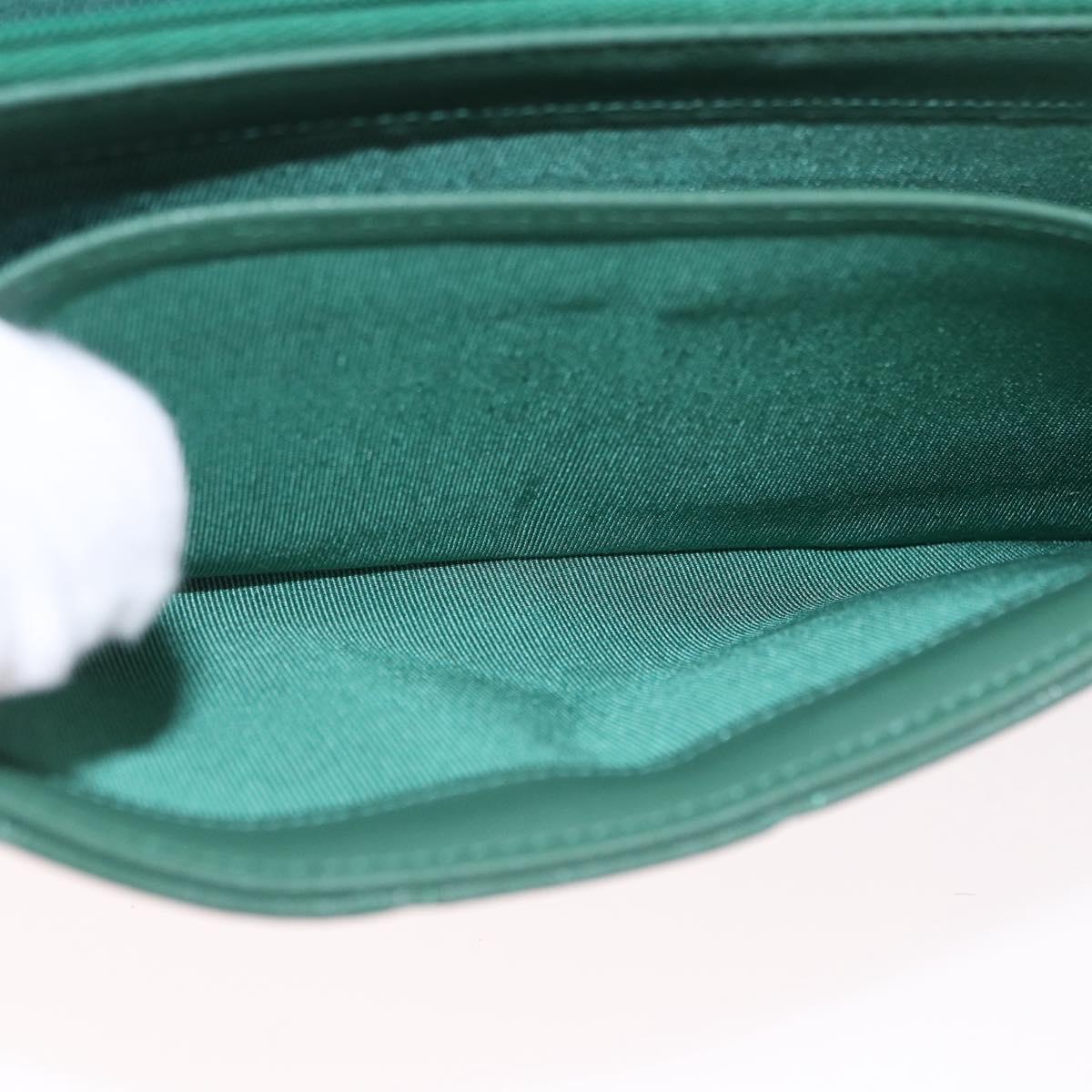 CHANEL Matelasse Long Wallet Lamb Skin Green Silver CC Auth 190682M
