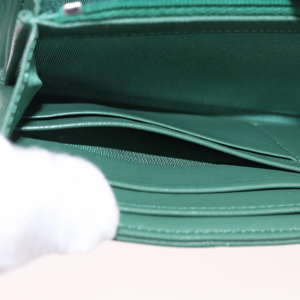 CHANEL Matelasse Long Wallet Lamb Skin Green Silver CC Auth 190682M
