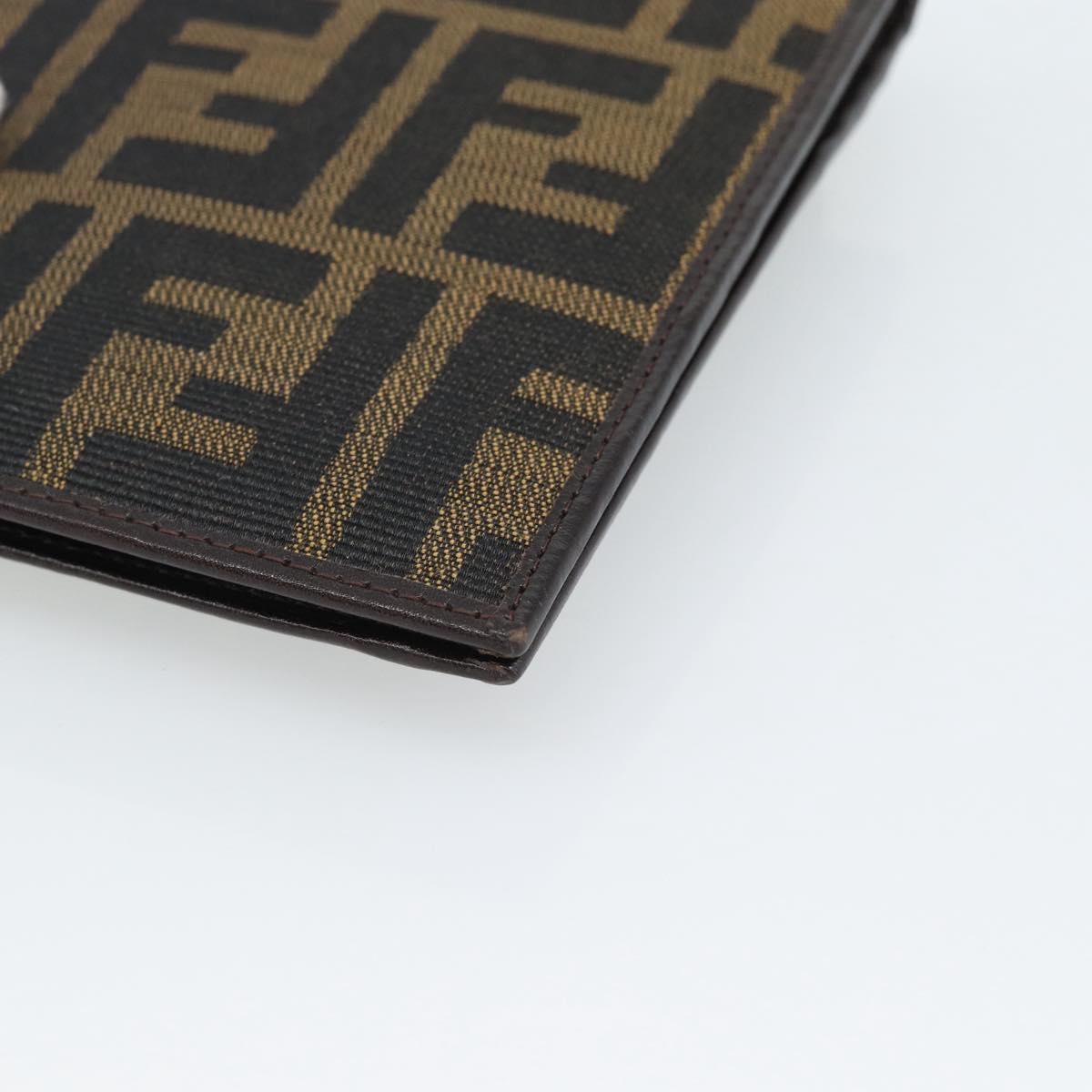 FENDI Zucca Canvas Shoulder Wallet Brown Black Auth 190683A