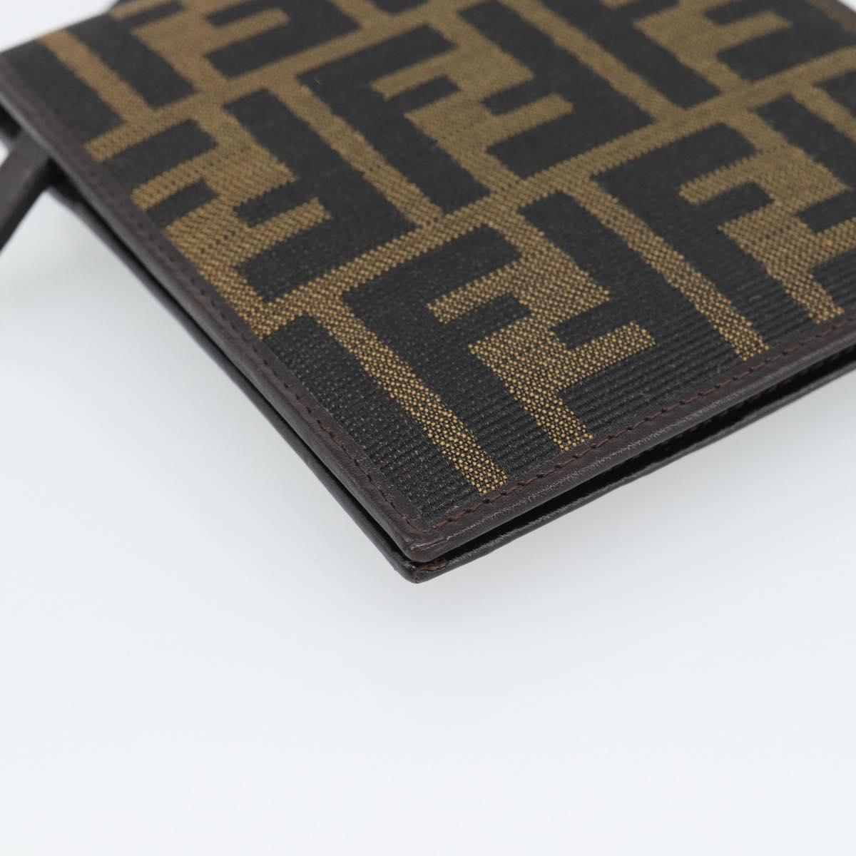 FENDI Zucca Canvas Shoulder Wallet Brown Black Auth 190683A