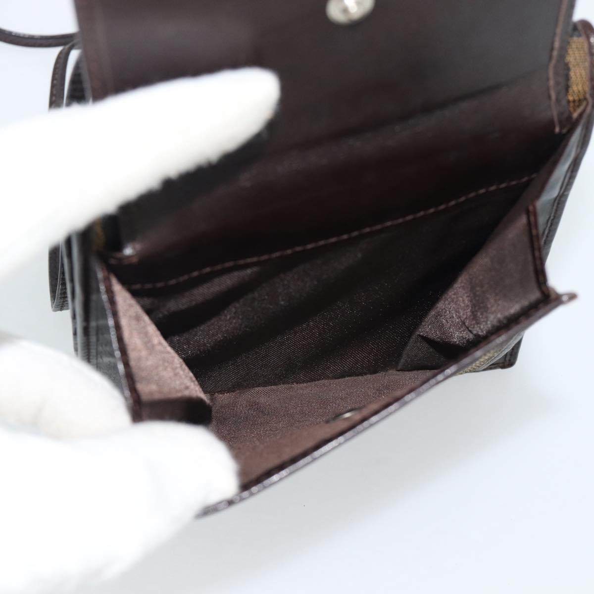 FENDI Zucca Canvas Shoulder Wallet Brown Black Auth 190683A