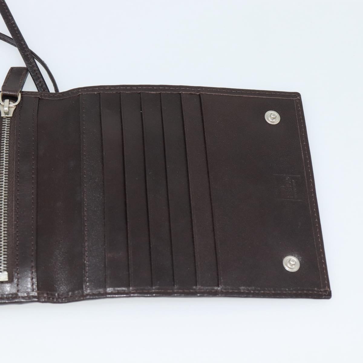 FENDI Zucca Canvas Shoulder Wallet Brown Black Auth 190683A