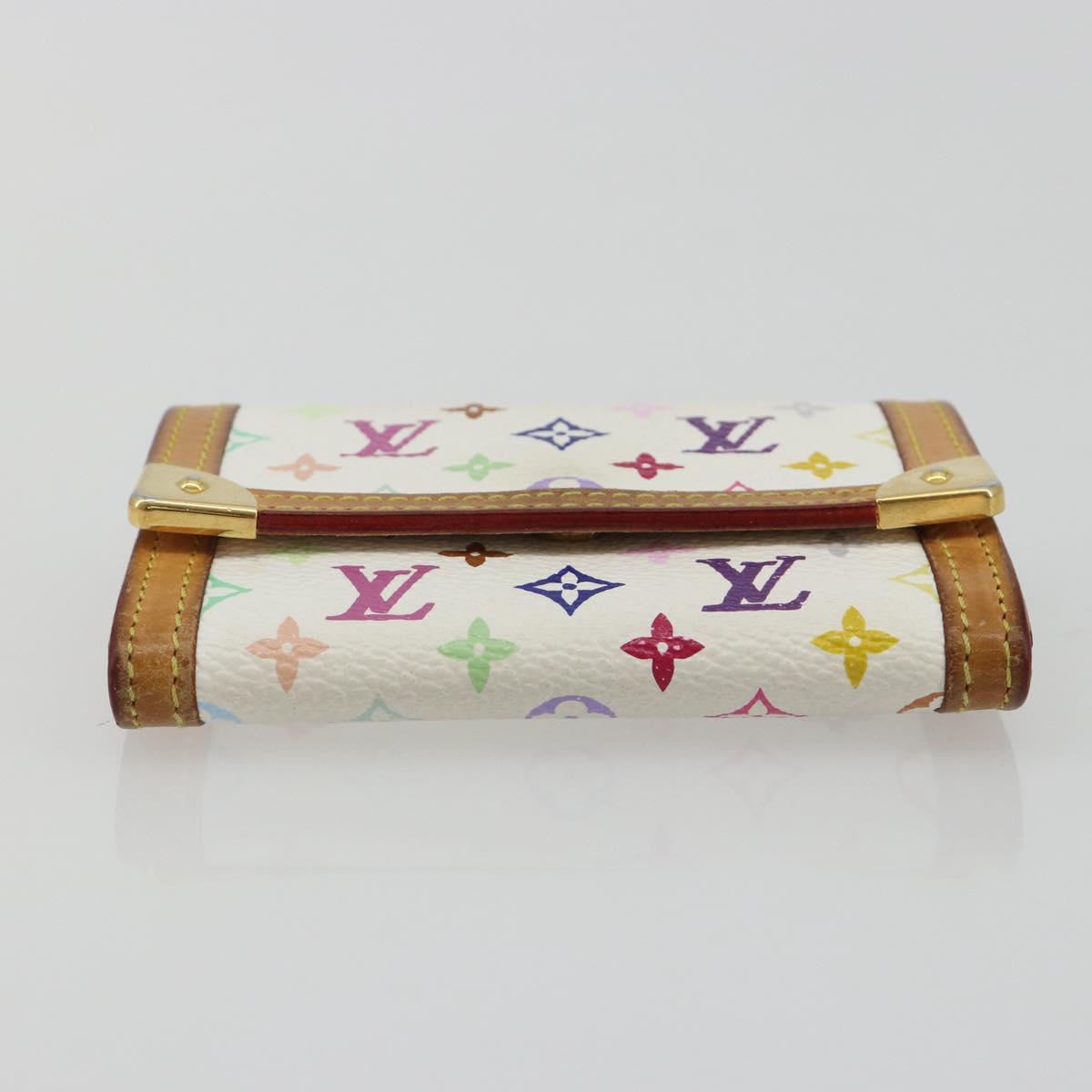 LOUIS VUITTON Multicolor Porte Monnaie Pla Coin Purse White M92657 Auth 190685