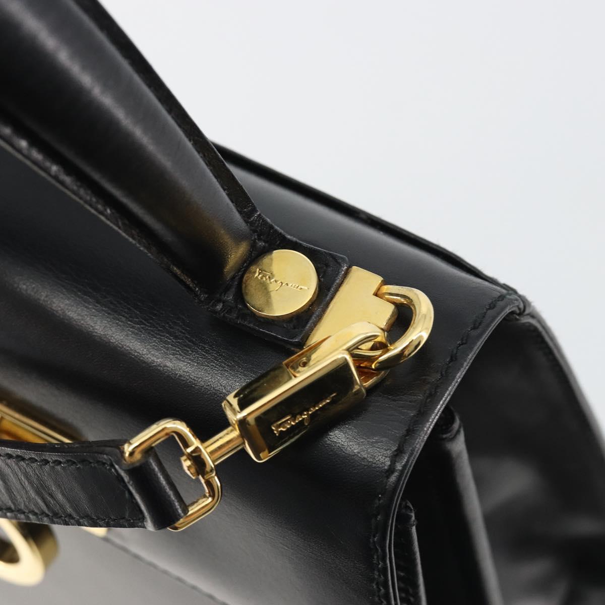 Salvatore Ferragamo Gancini Hand Bag Leather 2way Black Gold Auth 190688
