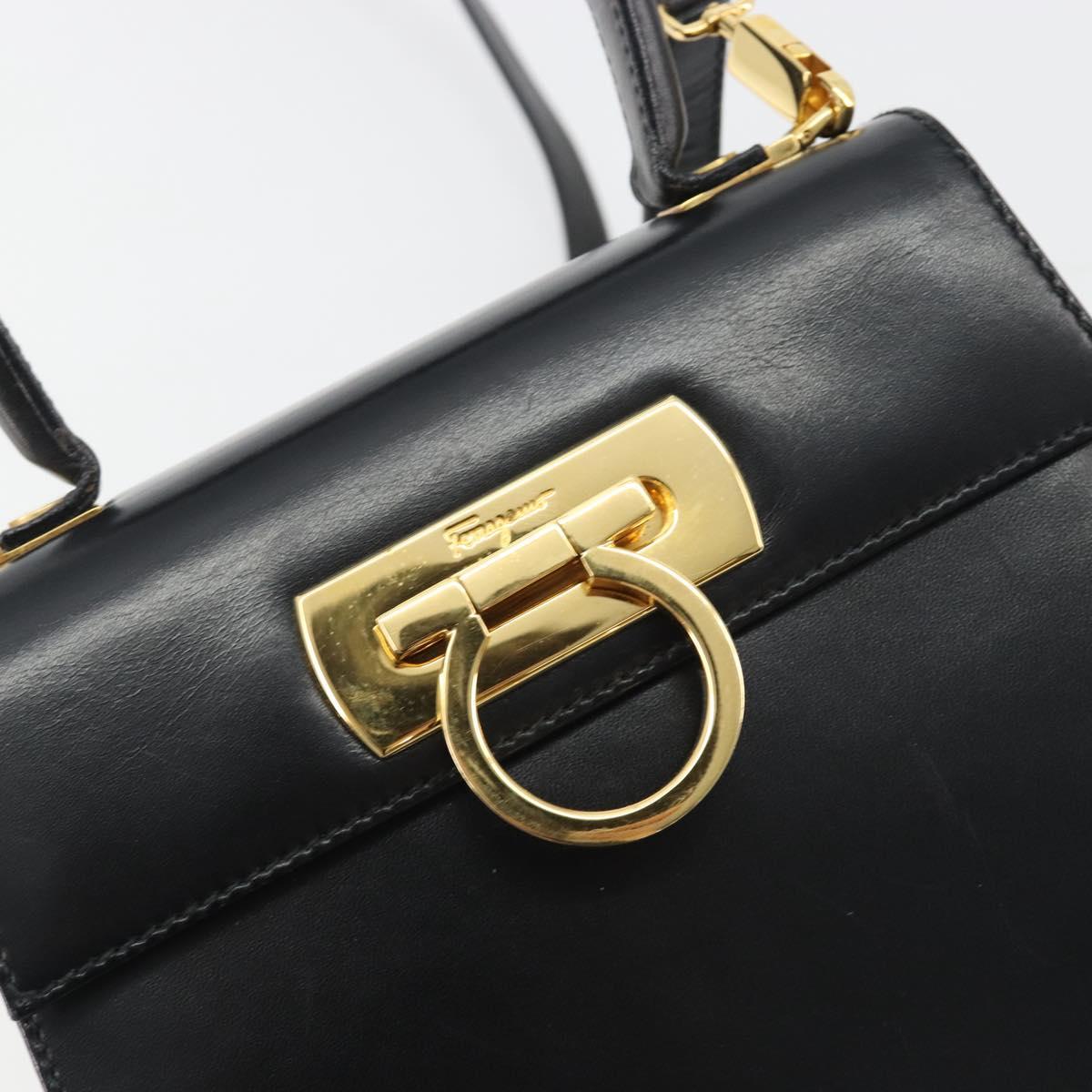 Salvatore Ferragamo Gancini Hand Bag Leather 2way Black Gold Auth 190688
