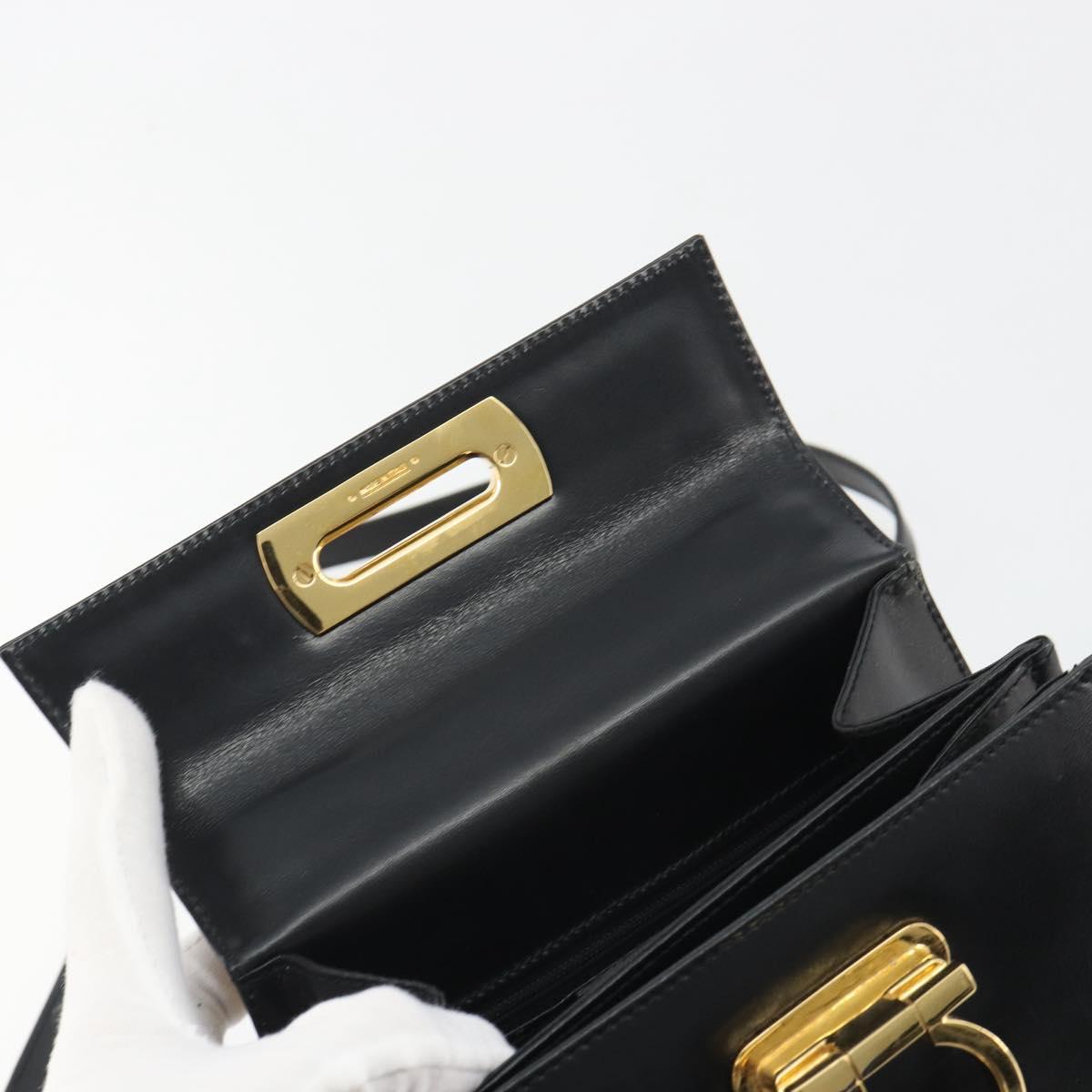 Salvatore Ferragamo Gancini Hand Bag Leather 2way Black Gold Auth 190688