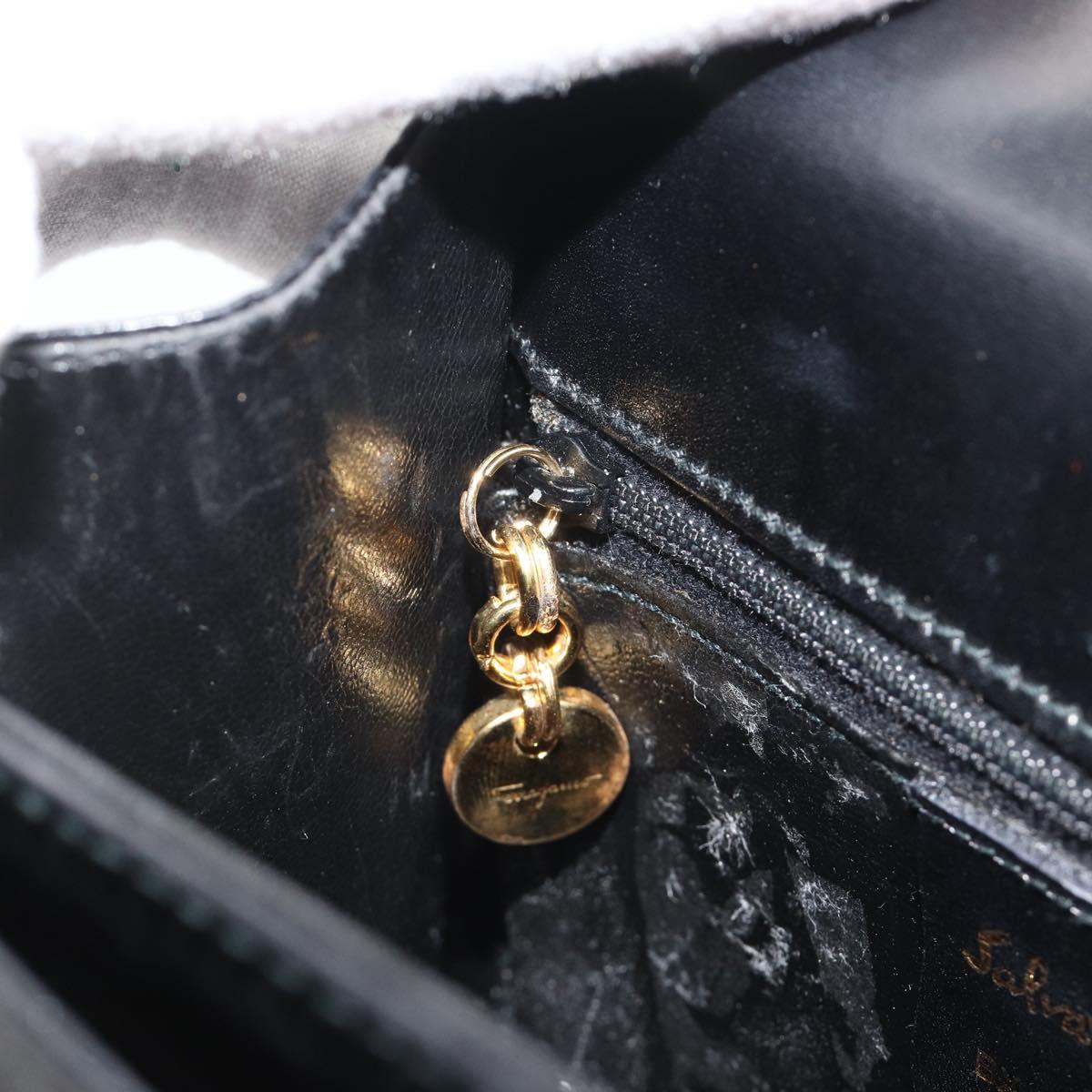 Salvatore Ferragamo Gancini Hand Bag Leather 2way Black Gold Auth 190688