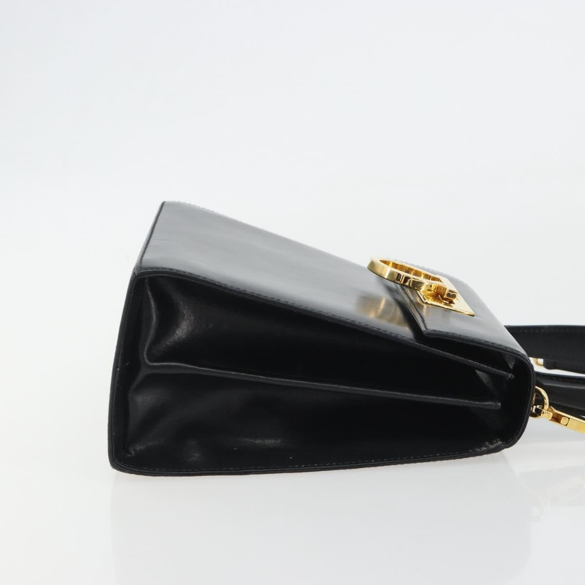 Salvatore Ferragamo Gancini Hand Bag Leather 2way Black Gold Auth 190688