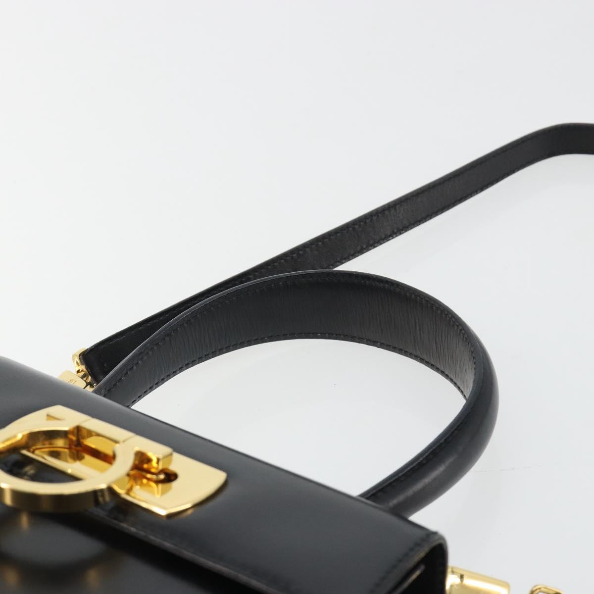 Salvatore Ferragamo Gancini Hand Bag Leather 2way Black Gold Auth 190688