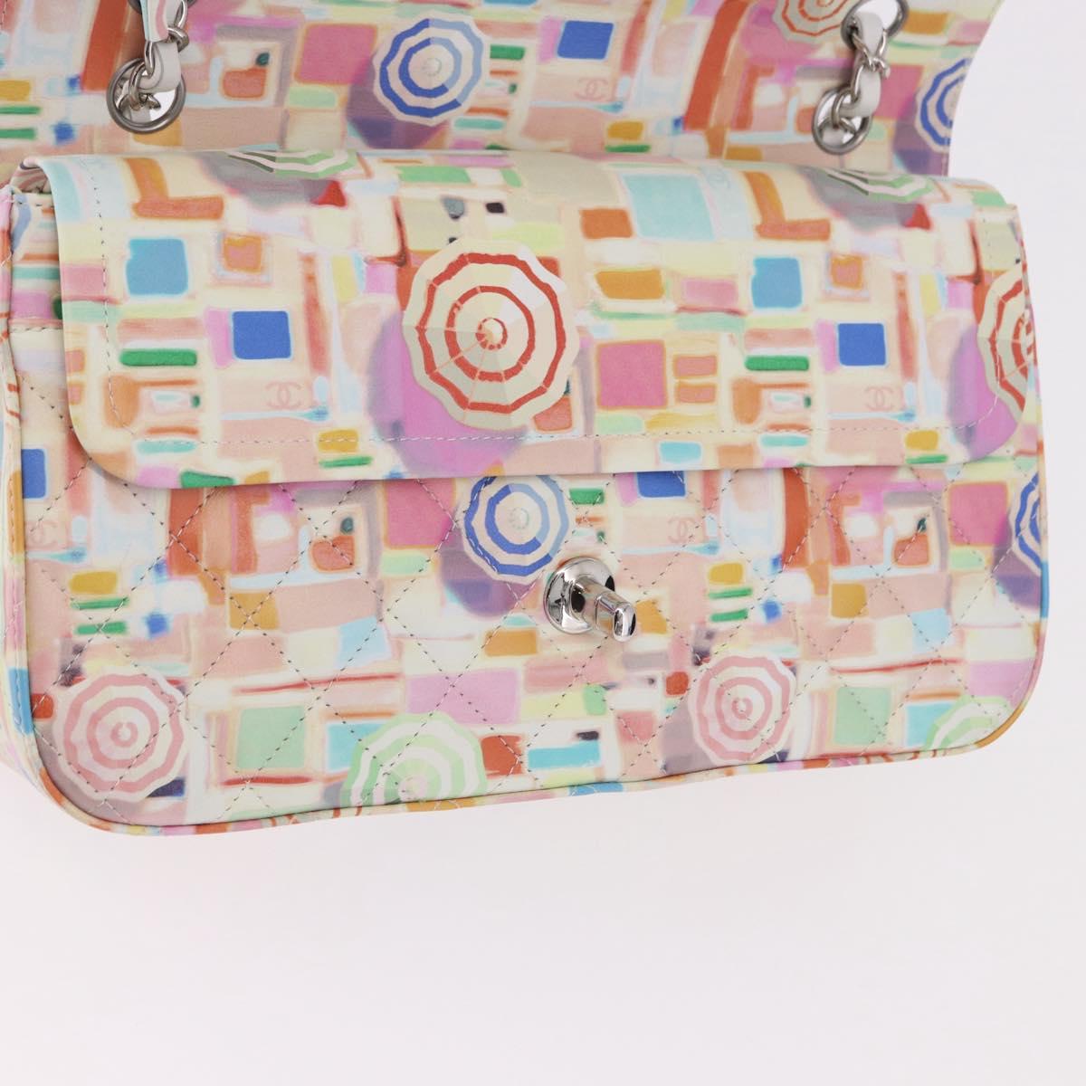 CHANEL Matelasse 25 Chain Bag Lamb Skin Multicolor Silver CC Auth 190690SM