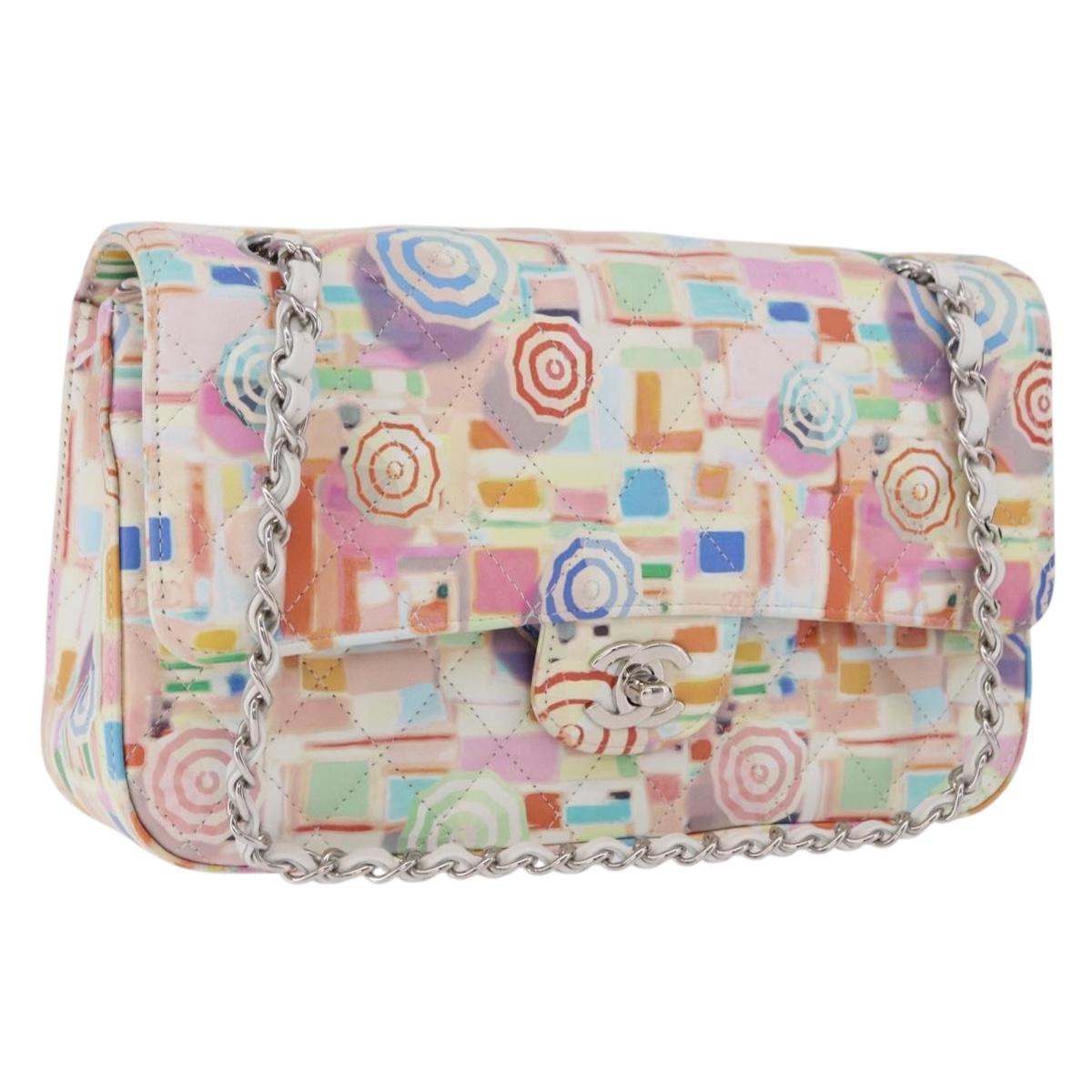 CHANEL Matelasse 25 Chain Bag Lamb Skin Multicolor Silver CC Auth 190690SM