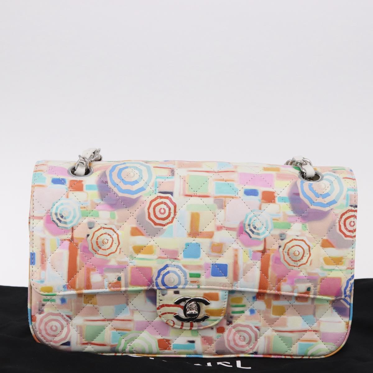 CHANEL Matelasse 25 Chain Bag Lamb Skin Multicolor Silver CC Auth 190690SM