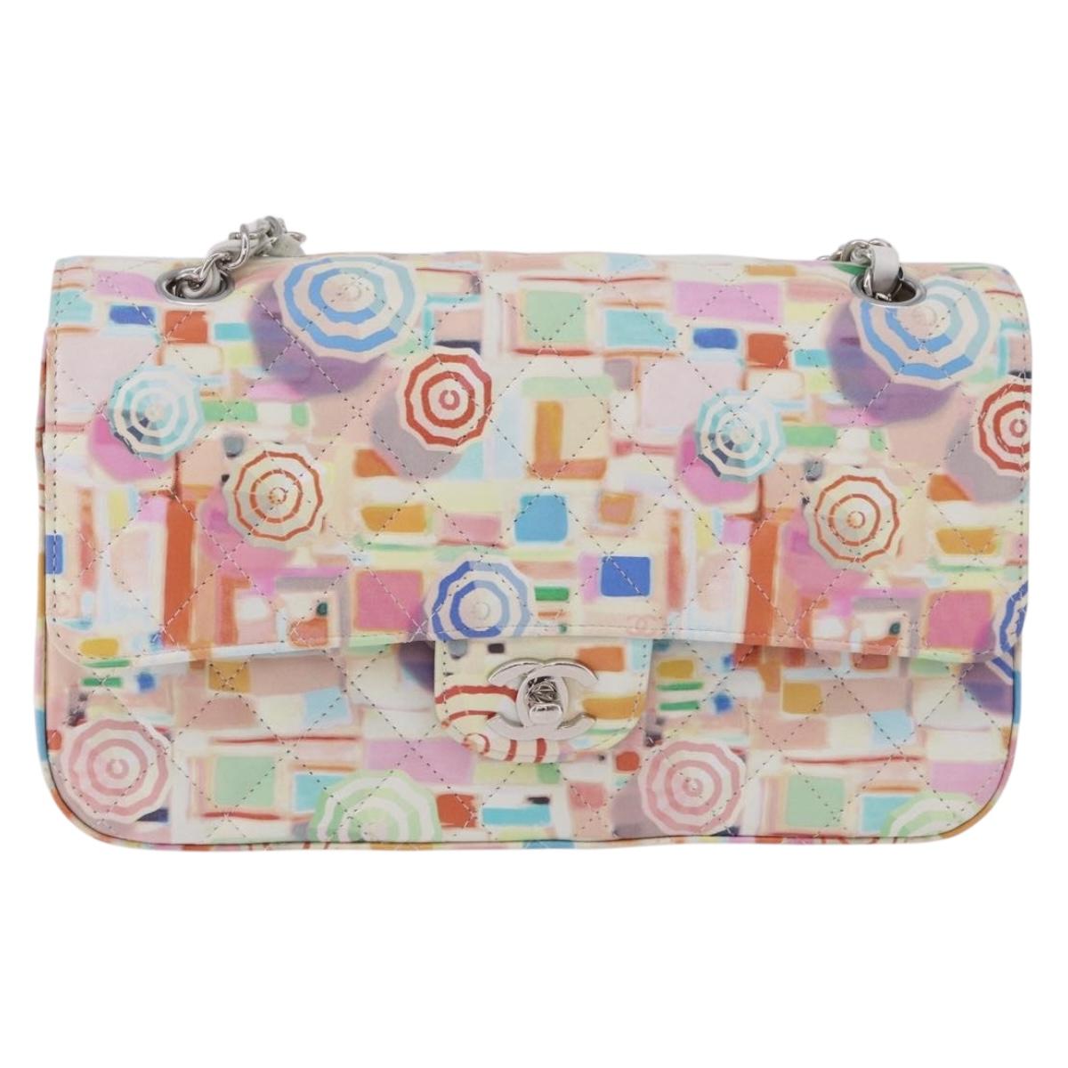 CHANEL Matelasse 25 Chain Bag Lamb Skin Multicolor Silver CC Auth 190690SM