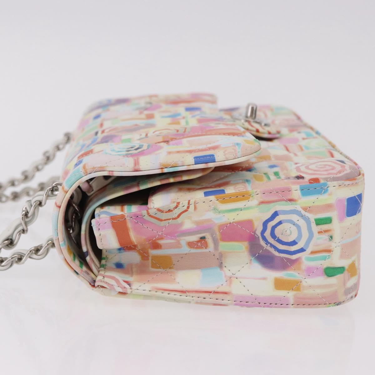 CHANEL Matelasse 25 Chain Bag Lamb Skin Multicolor Silver CC Auth 190690SM