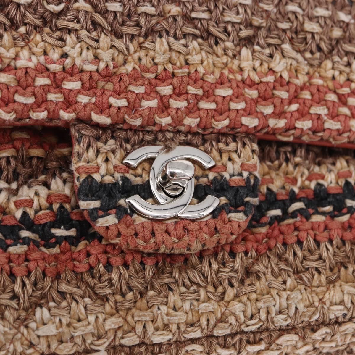 CHANEL Matelasse 25 Chain Shoulder Bag Raffia Multicolor Silver CC Auth 190691SM