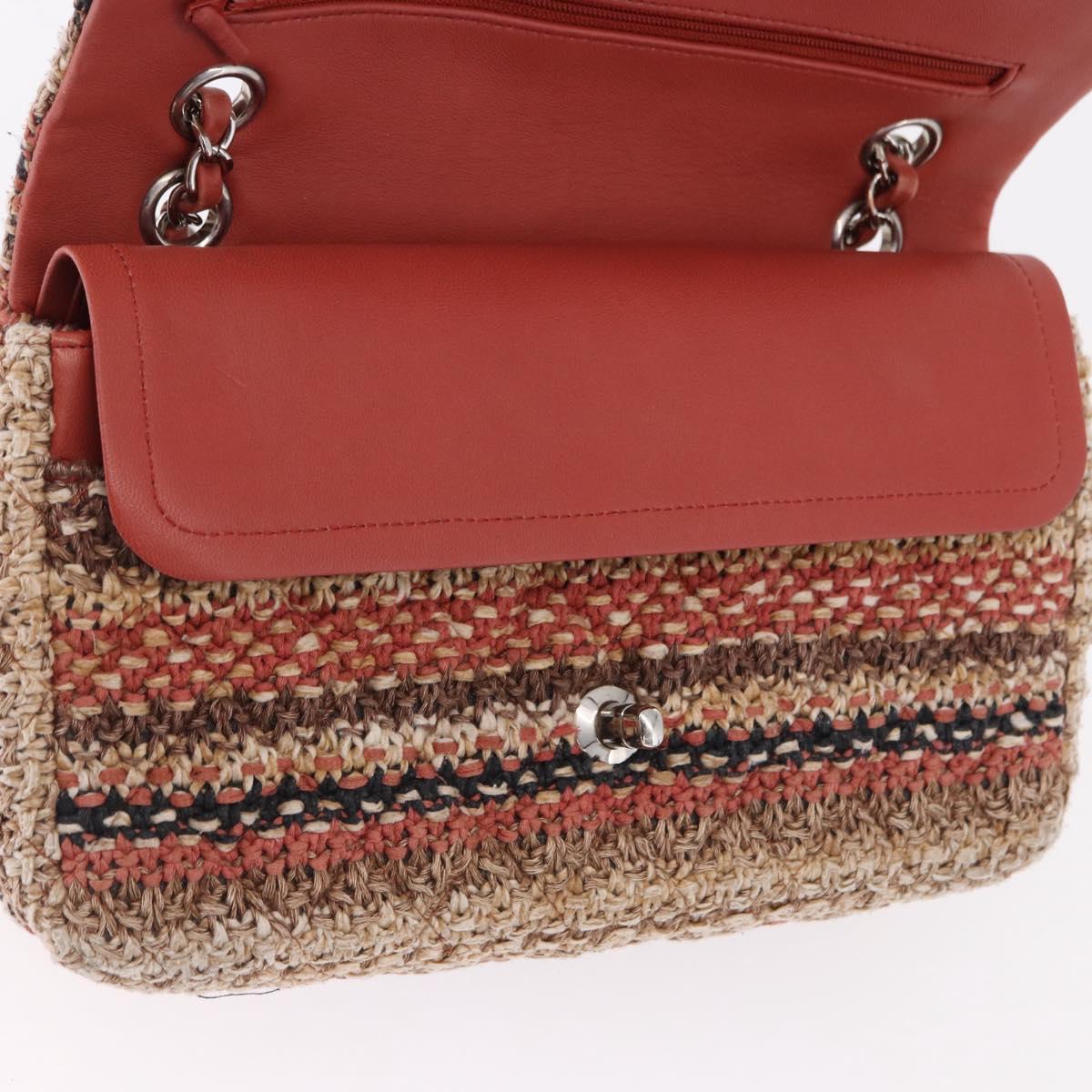 CHANEL Matelasse 25 Chain Shoulder Bag Raffia Multicolor Silver CC Auth 190691SM