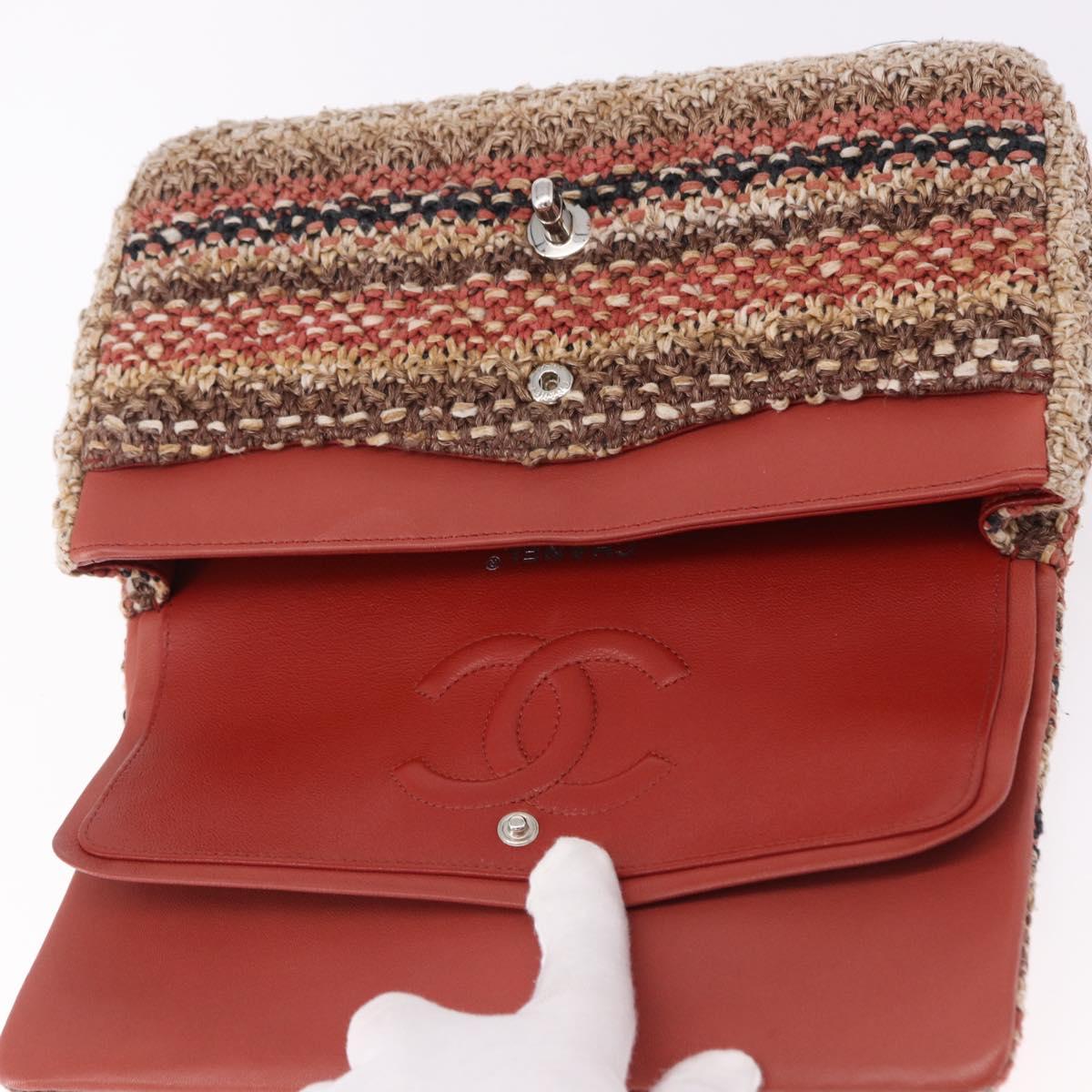 CHANEL Matelasse 25 Chain Shoulder Bag Raffia Multicolor Silver CC Auth 190691SM