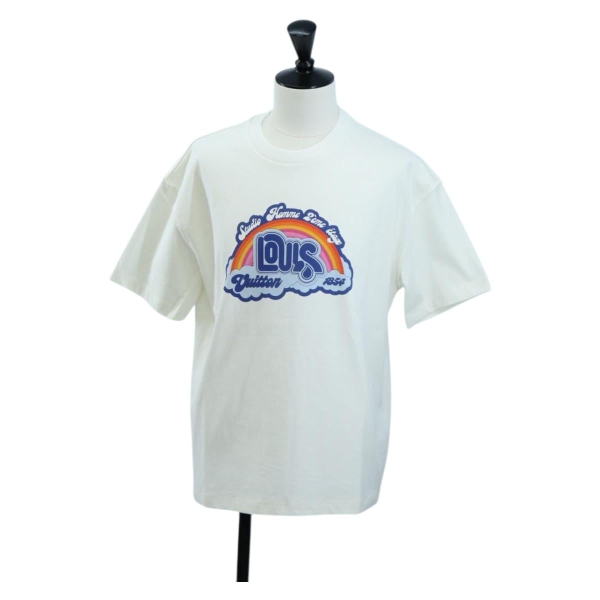 LOUIS VUITTON T Shirt Rainbow Printed T Shirt Cotton S White LV Auth 190692M