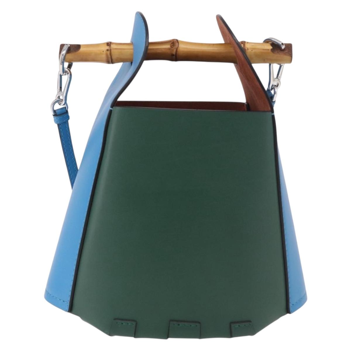 LOEWE KEN PRICE Bamboo Bucket Bag Leather 2way Blue Silver Auth 190693SAM