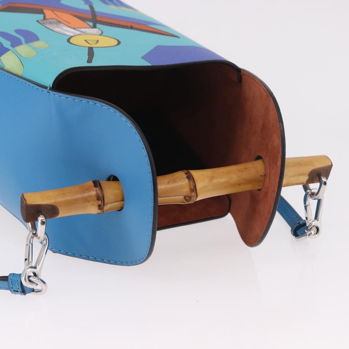 LOEWE KEN PRICE Bamboo Bucket Bag Leather 2way Blue Silver Auth 190693SAM