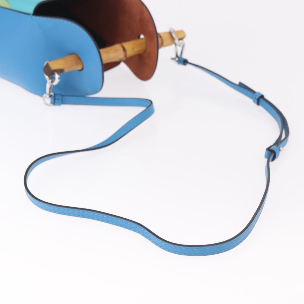 LOEWE KEN PRICE Bamboo Bucket Bag Leather 2way Blue Silver Auth 190693SAM