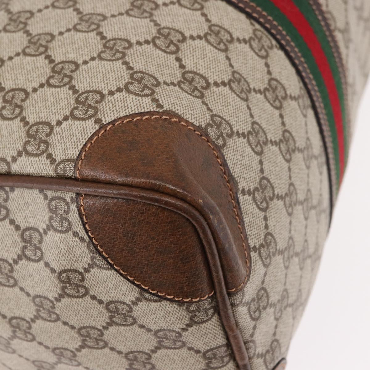 GUCCI GG Supreme Web Sherry Line Boston Bag PVC Beige Gold Auth 190713A