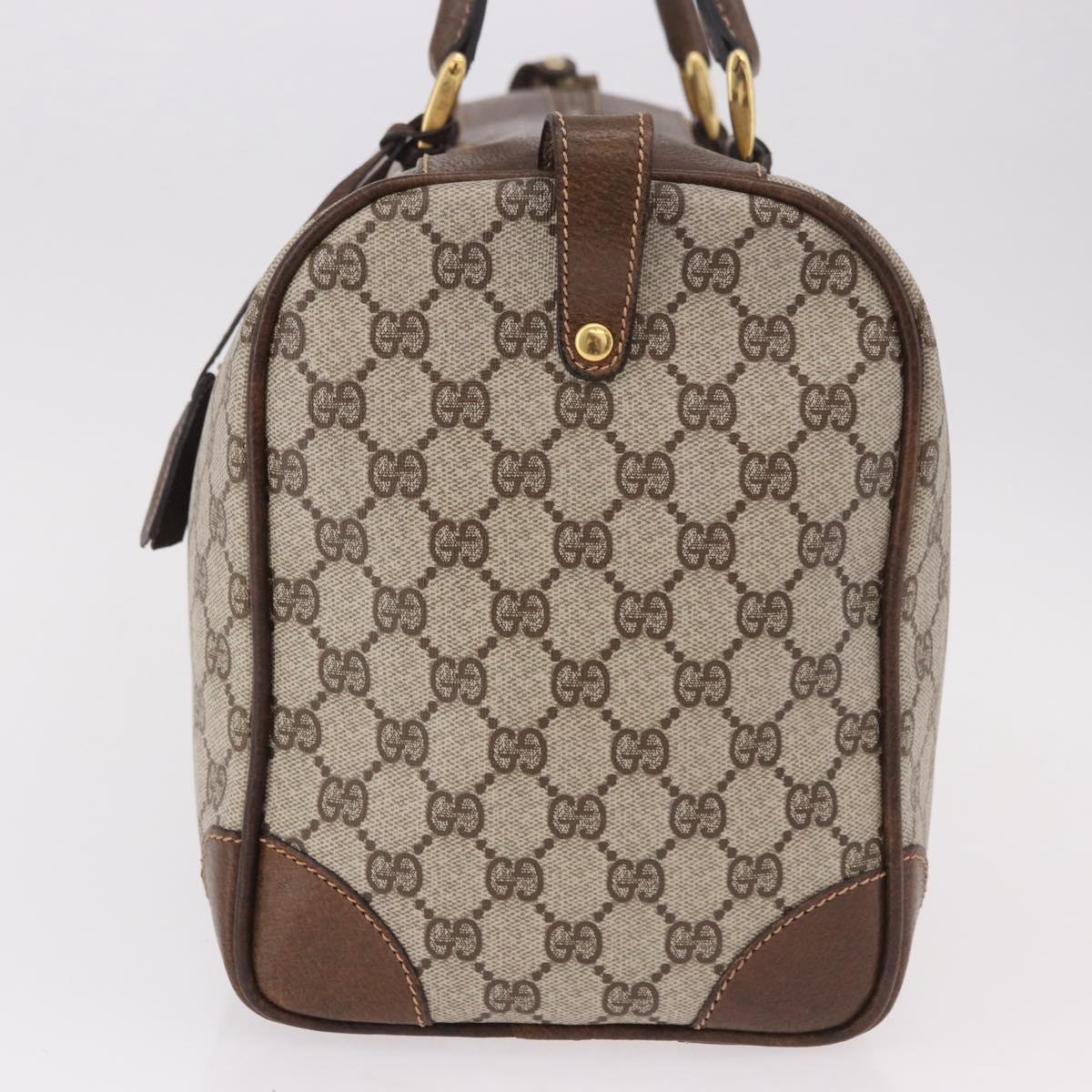 GUCCI GG Supreme Web Sherry Line Boston Bag PVC Beige Gold Auth 190713A