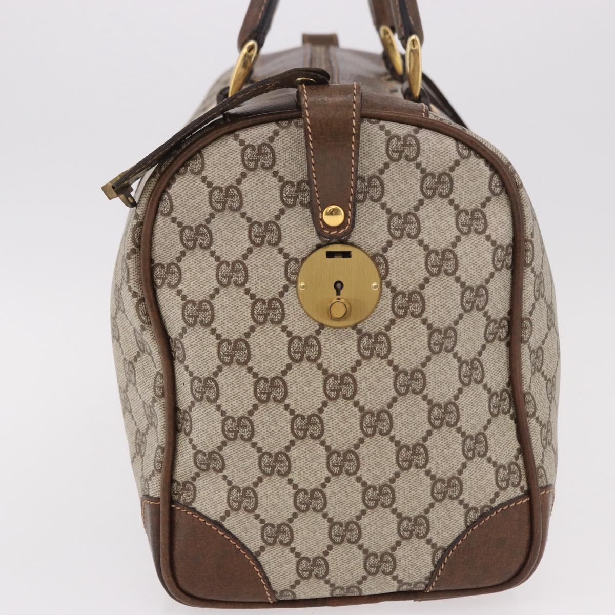 GUCCI GG Supreme Web Sherry Line Boston Bag PVC Beige Gold Auth 190713A