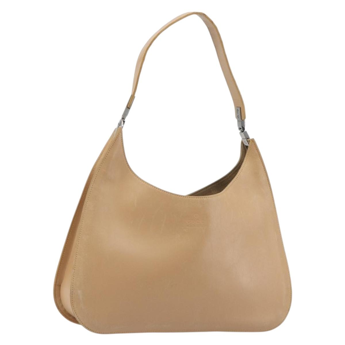 GUCCI Shoulder Bag Leather Beige Silver 001 3767 Auth 190715