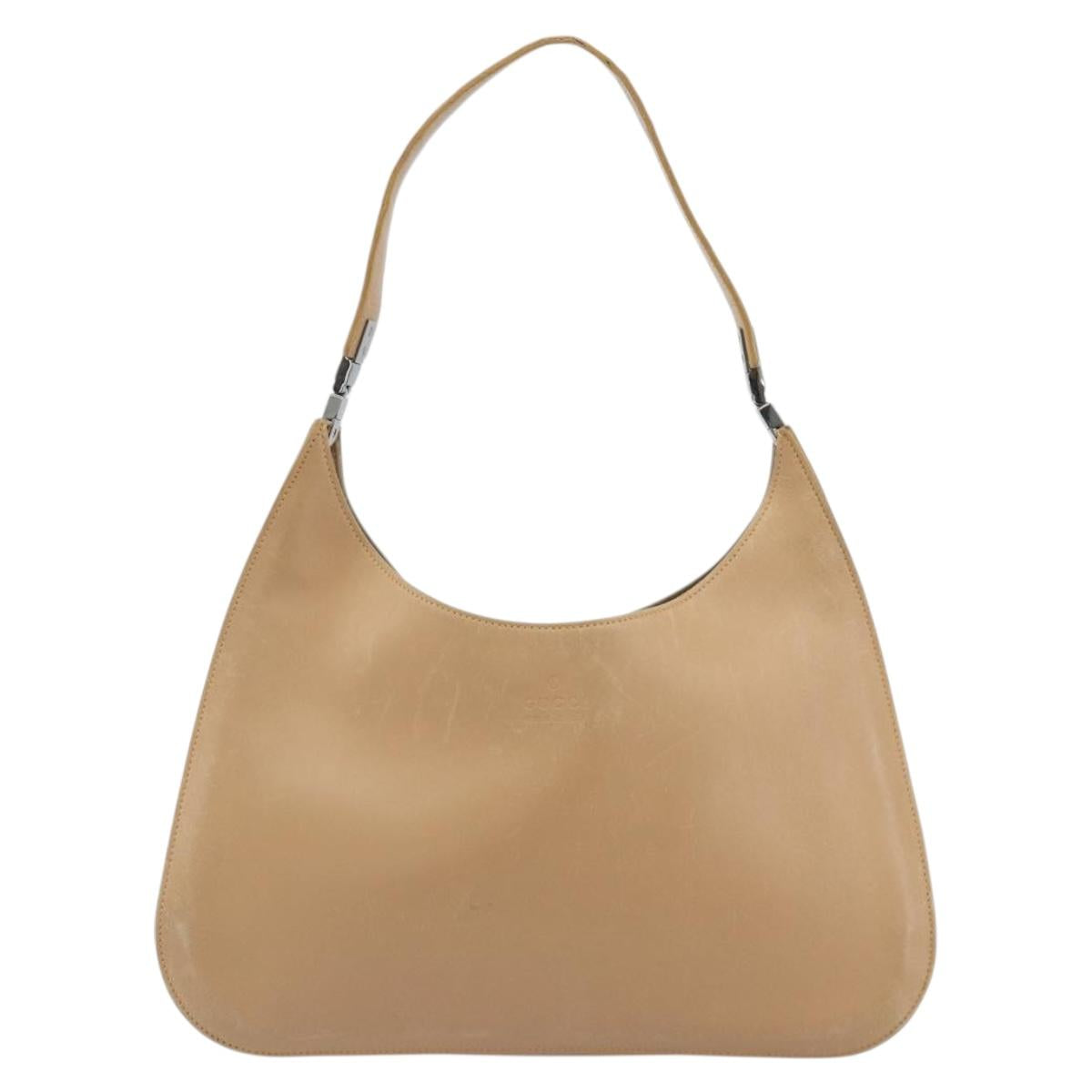 GUCCI Shoulder Bag Leather Beige Silver 001 3767 Auth 190715