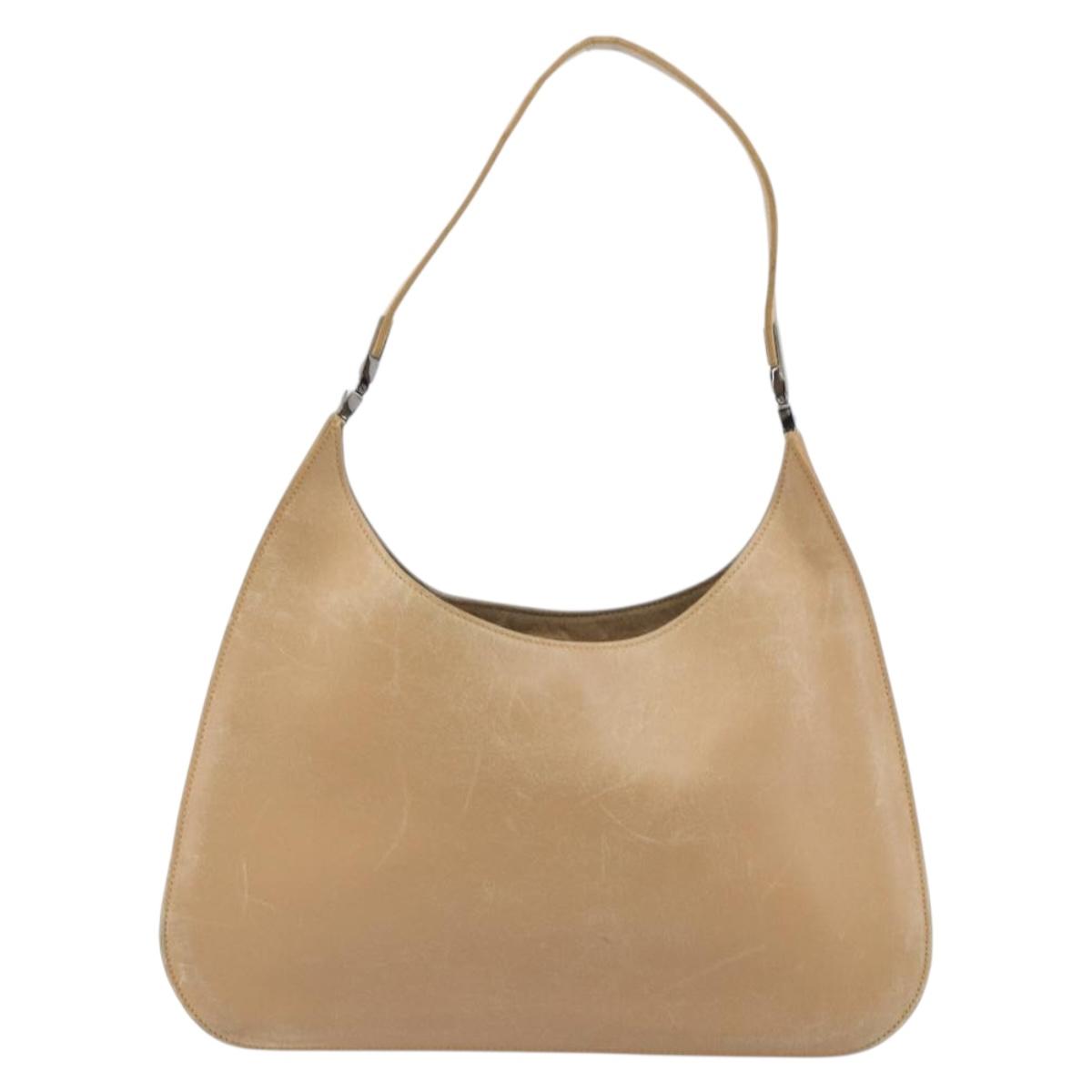 GUCCI Shoulder Bag Leather Beige Silver 001 3767 Auth 190715