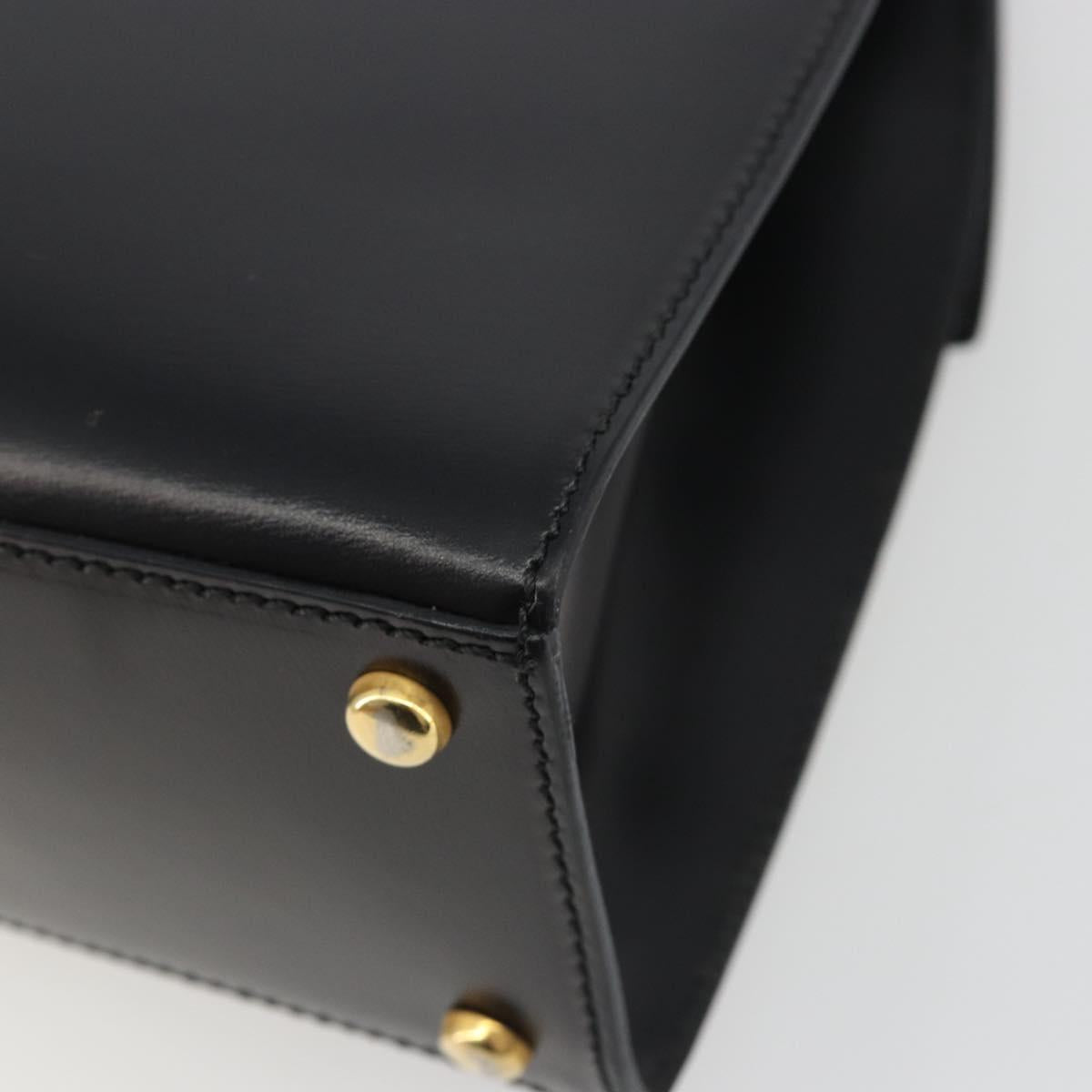 CELINE Circle Hand Bag Leather Black Gold Auth 190716V