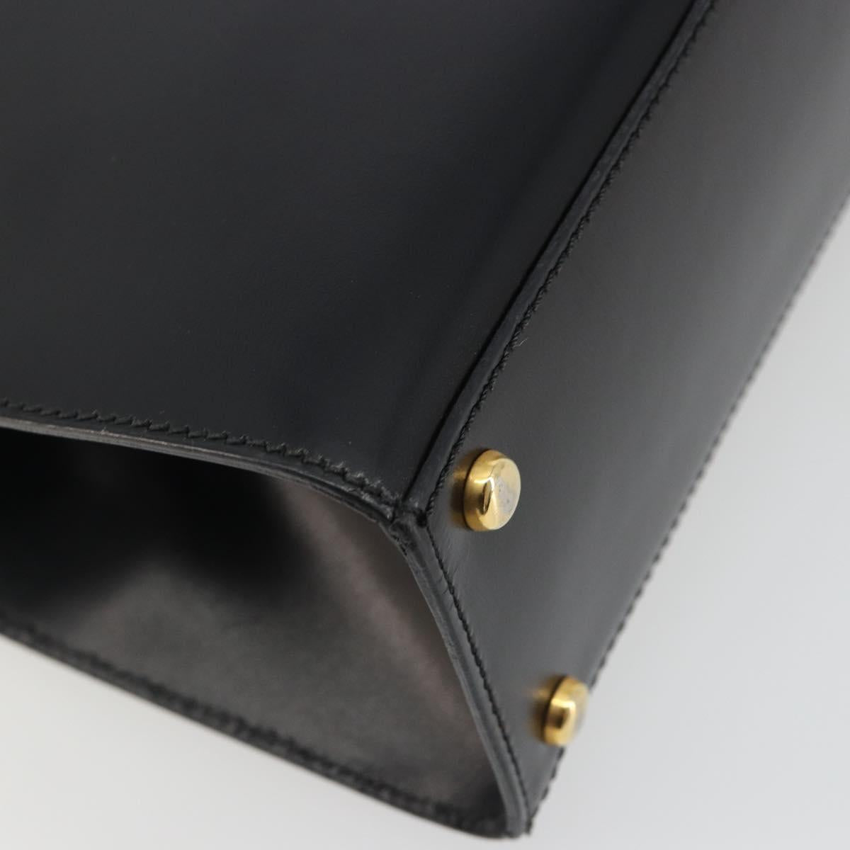 CELINE Circle Hand Bag Leather Black Gold Auth 190716V