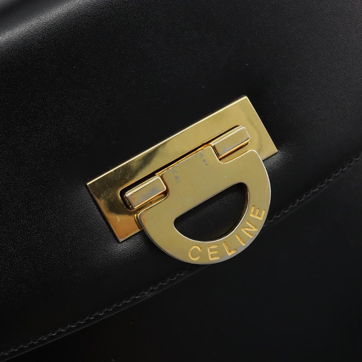 CELINE Circle Hand Bag Leather Black Gold Auth 190716V