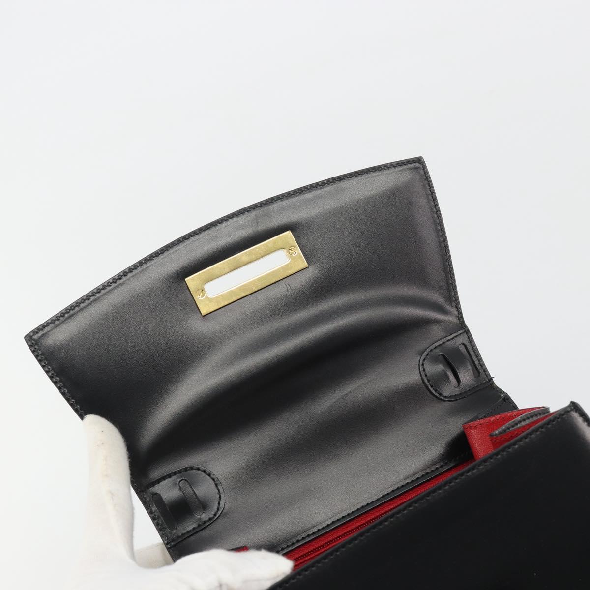 CELINE Circle Hand Bag Leather Black Gold Auth 190716V