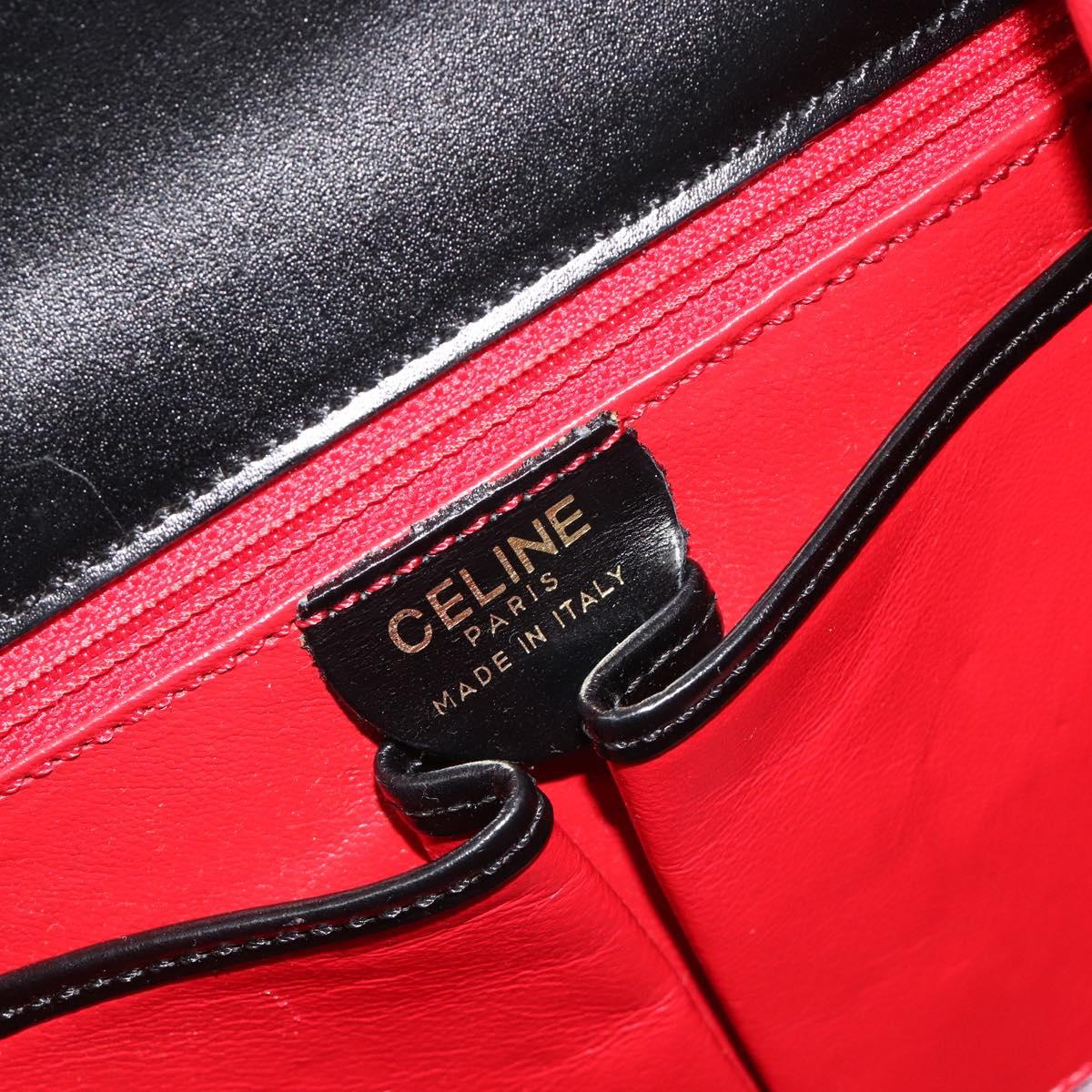 CELINE Circle Hand Bag Leather Black Gold Auth 190716V